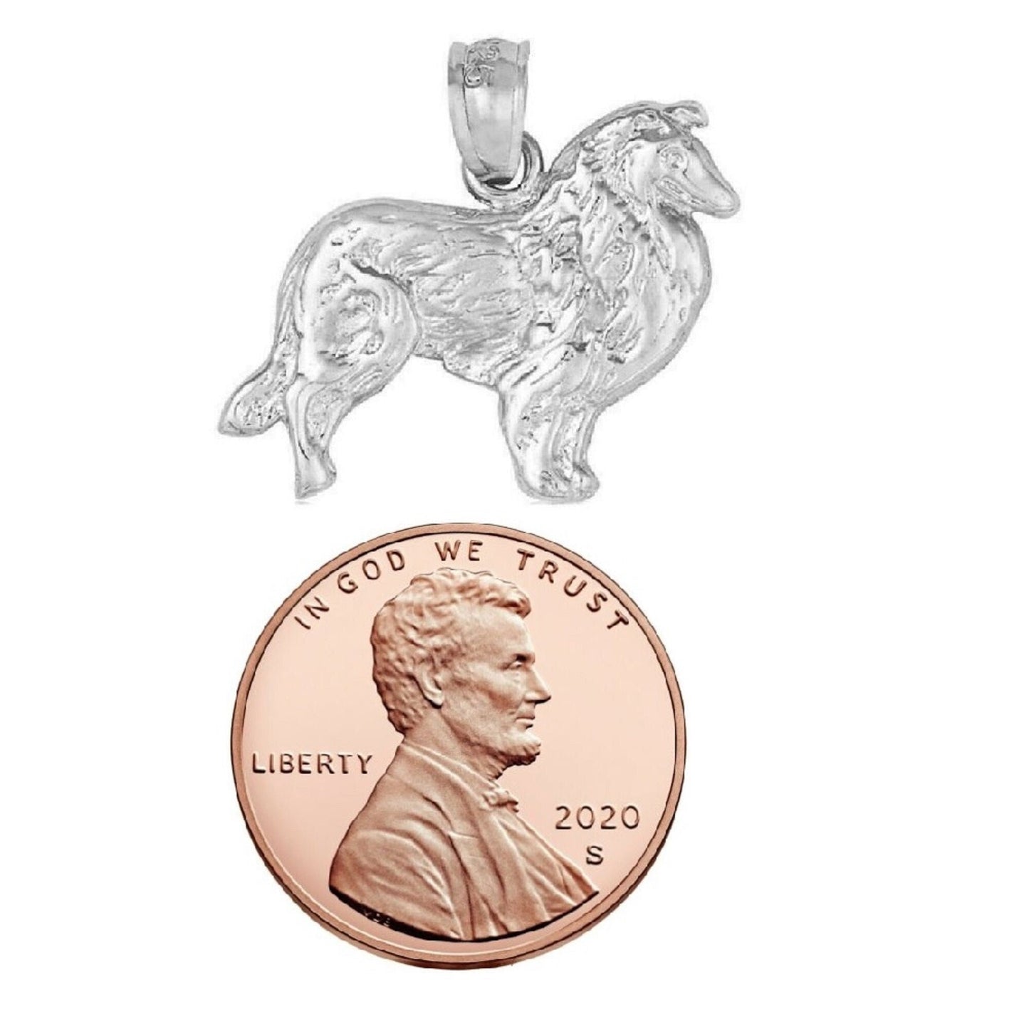 925 Sterling Silver Necklace w/ Collie Dog Pendant Charm