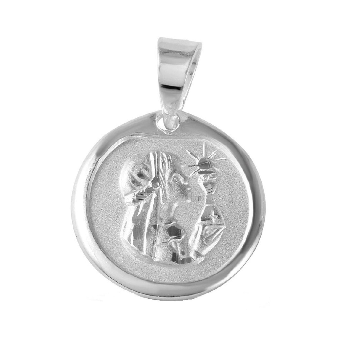 925 Sterling Silver Necklace w/ Communion Round Shaped Pendant Charm