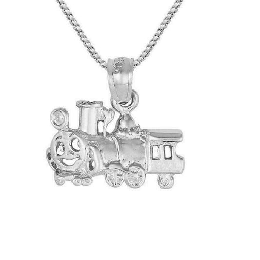 925 Sterling Silver Necklace w/ FANCY TRAIN LOCOMOTIVE Pendant Charm