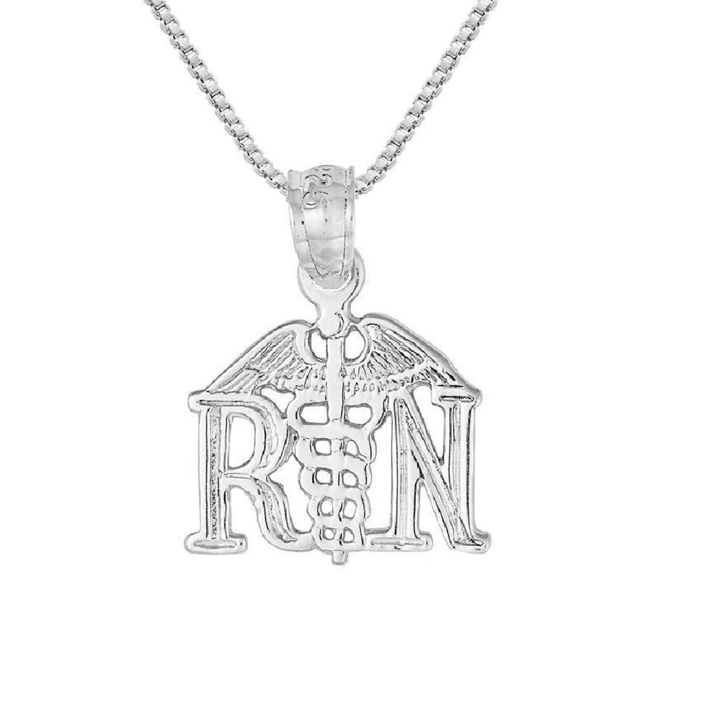 925 Sterling Silver Necklace w/ RN (Registered Nurse) Pendant Charm