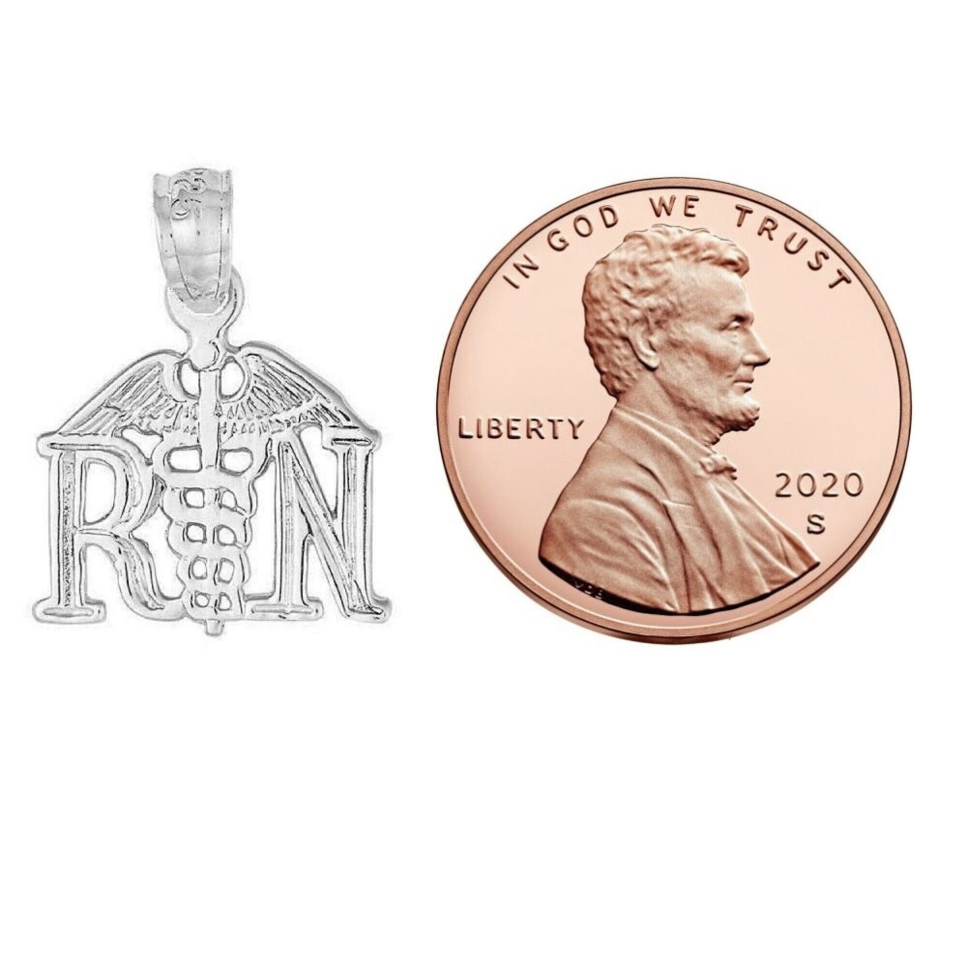 925 Sterling Silver Necklace w/ RN (Registered Nurse) Pendant Charm