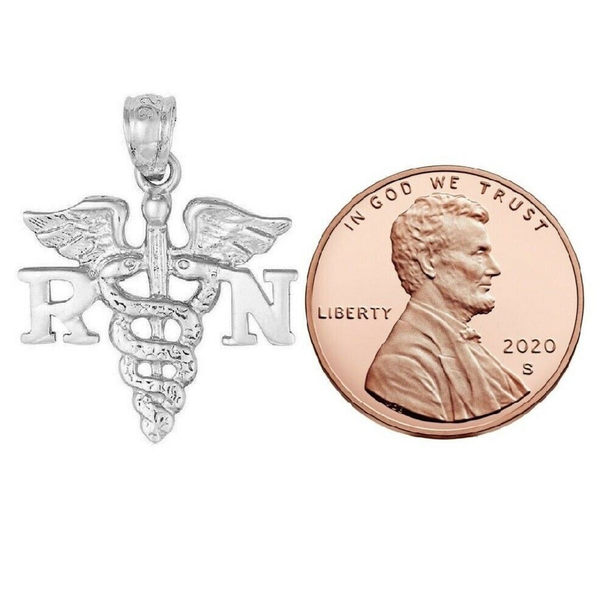 925 Sterling Silver Necklace w/ RN (Registered Nurse) Pendant Charm