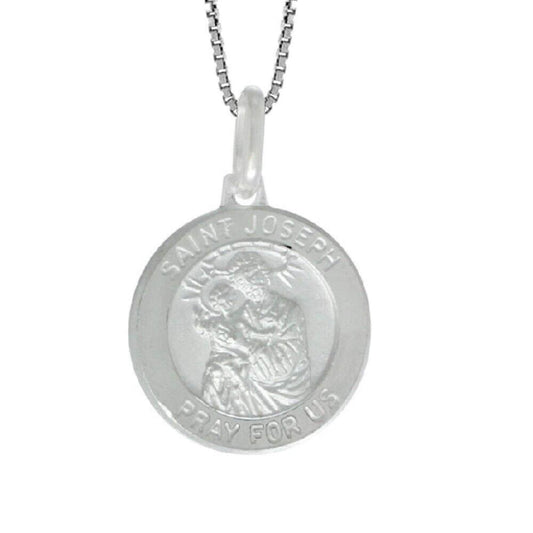 925 Sterling Silver Necklace w/ Saint Joseph Pray For Us Pendant Charm
