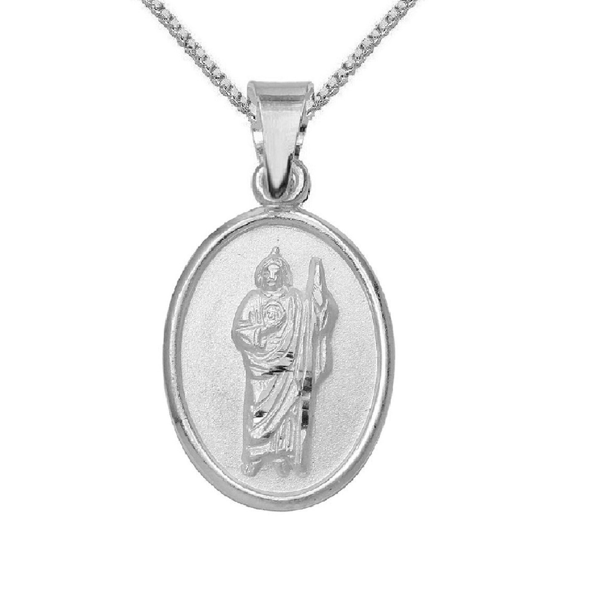925 Sterling Silver Necklace w/ Saint Jude Oval-Shaped Pendant Charm