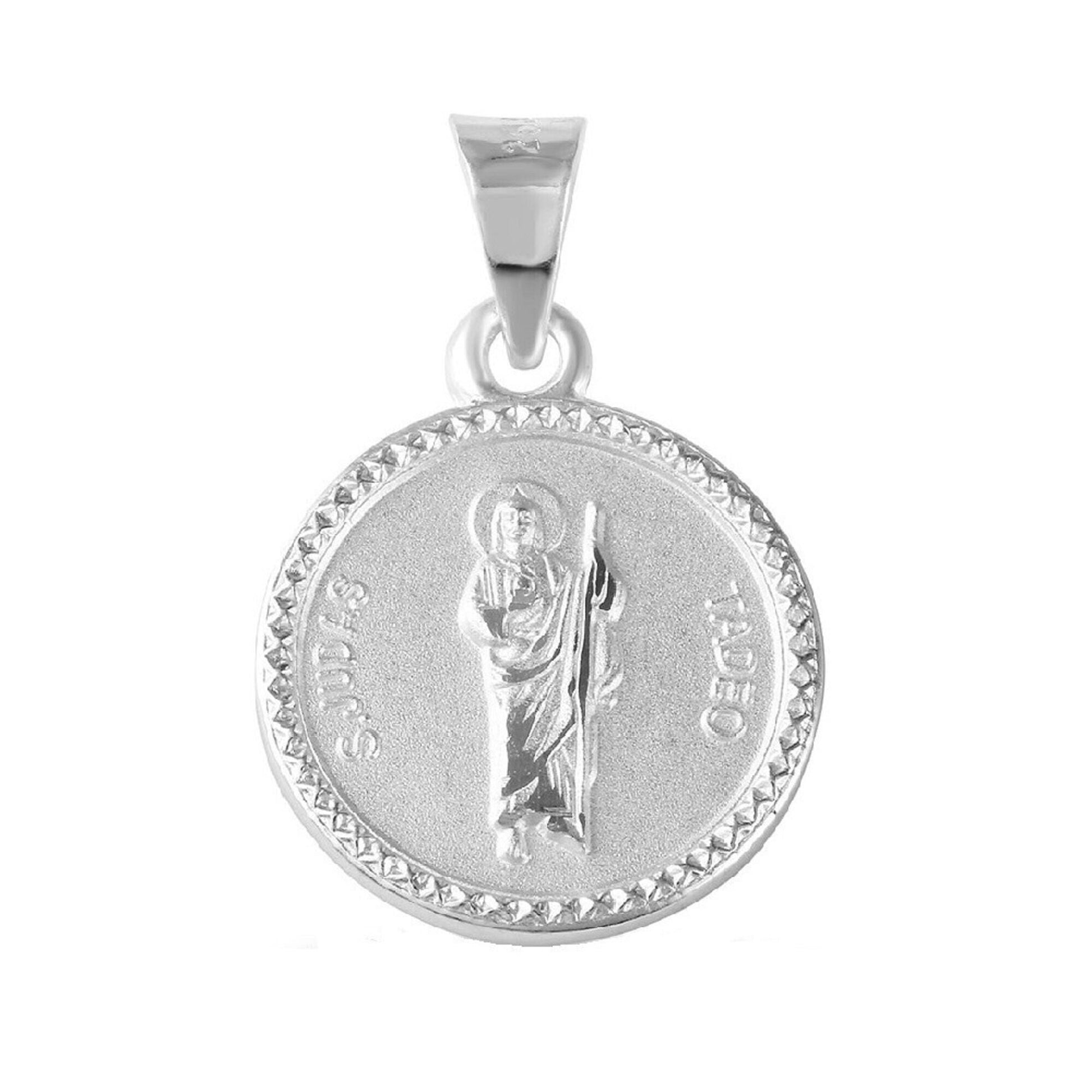 925 Sterling Silver Necklace w/ Saint Jude Round-Shaped Pendant Charm