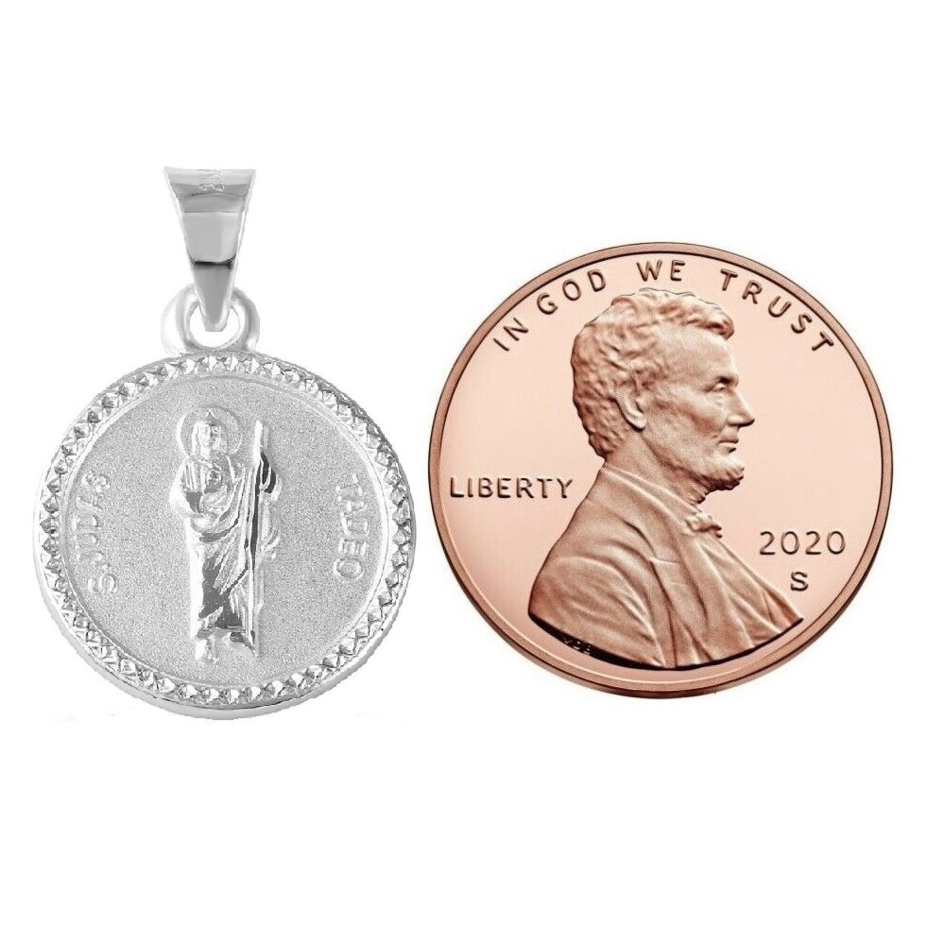 925 Sterling Silver Necklace w/ Saint Jude Round-Shaped Pendant Charm