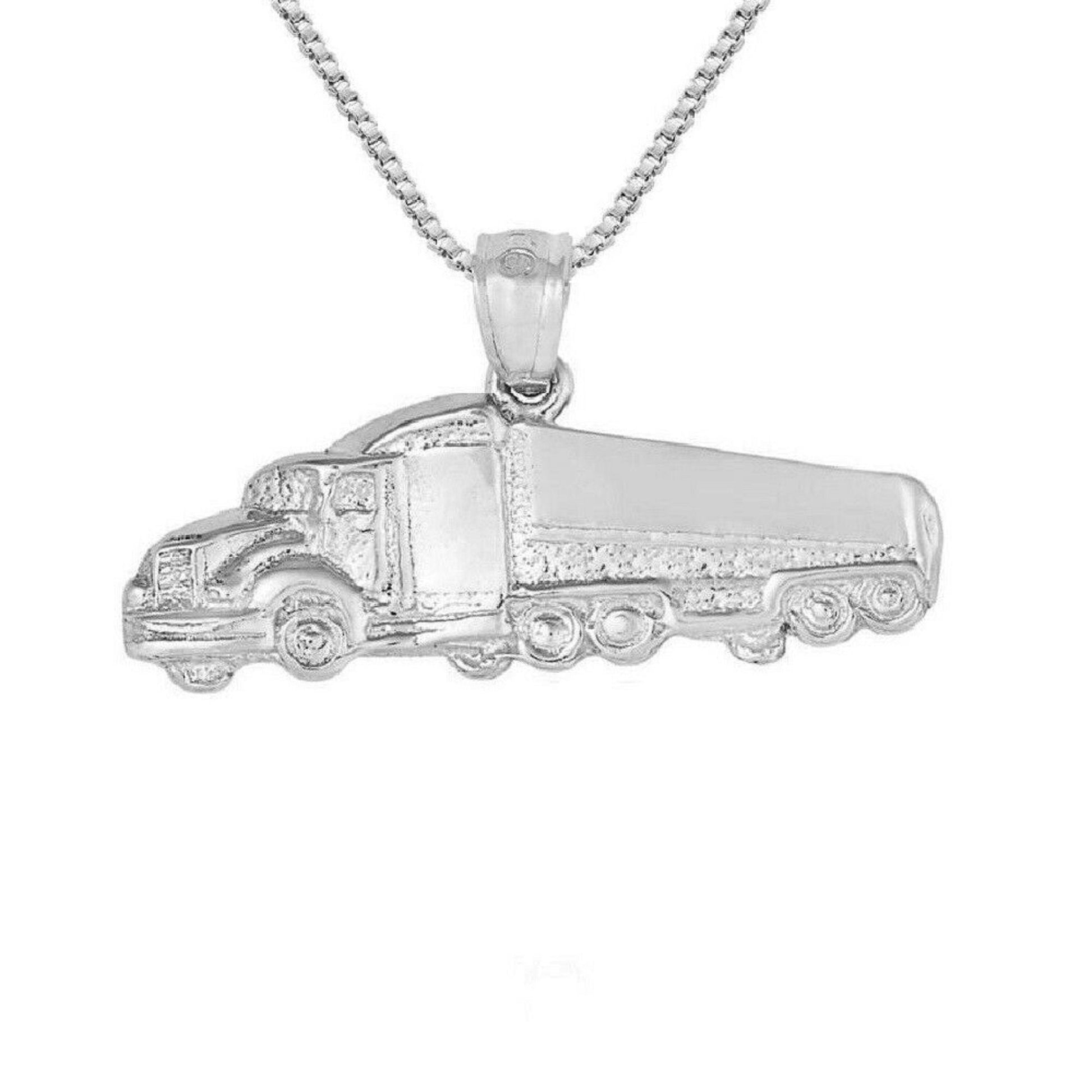 925 Sterling Silver Necklace w/ TRAILER TRUCK Charm Pendant