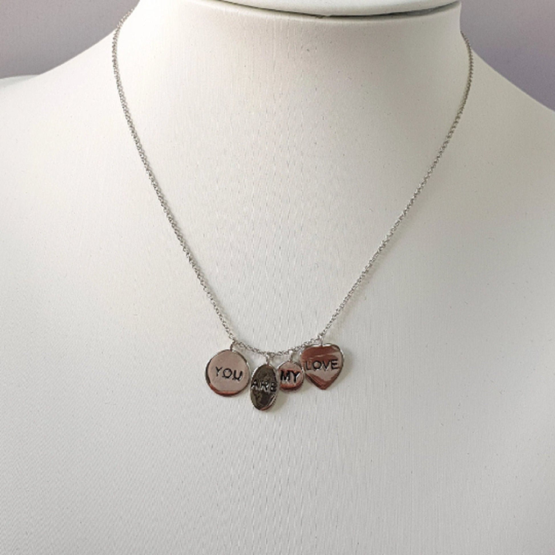 925 Sterling Silver Necklace with &quot;You Are My Love&quot; Pendant Charms