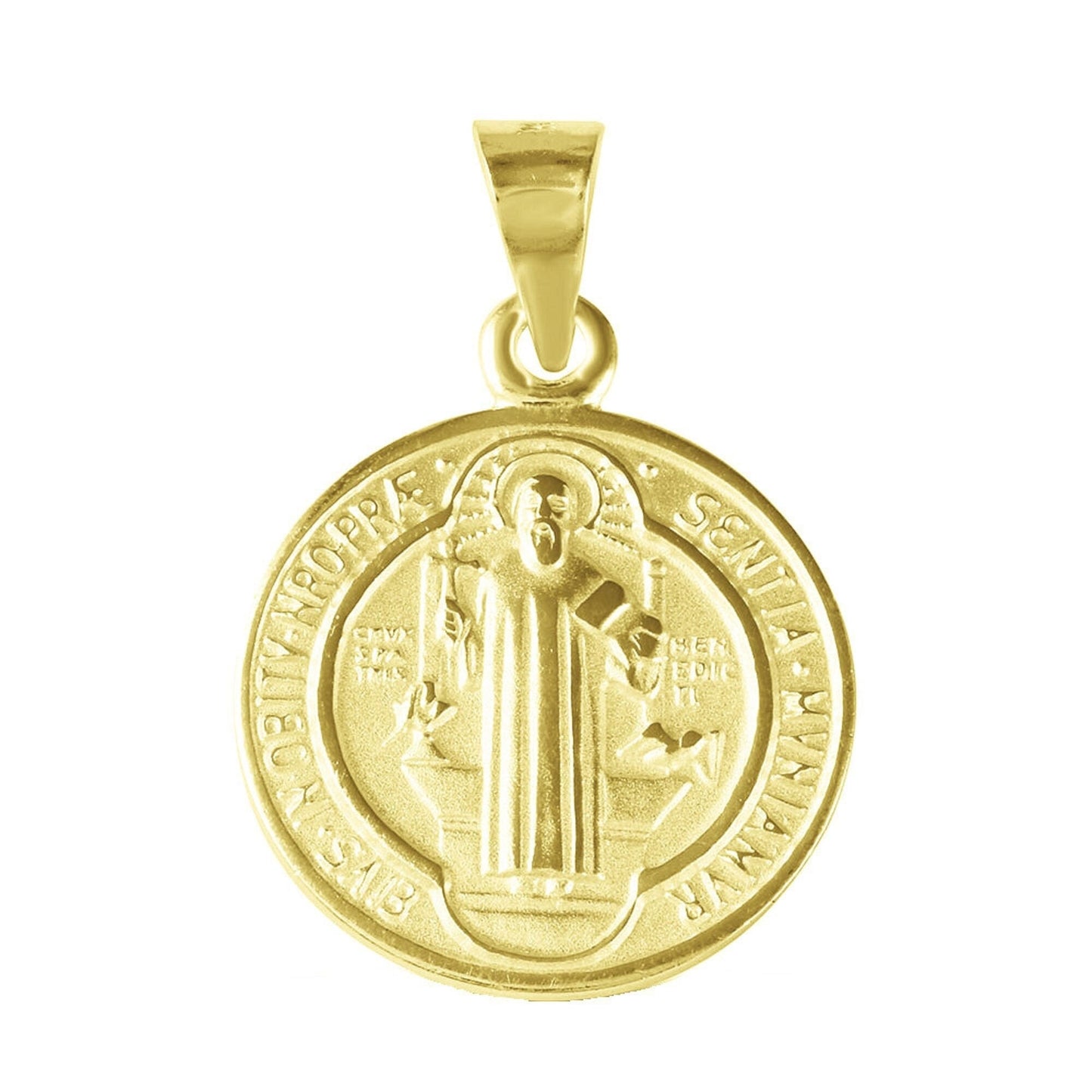 925 Sterling Silver Yellow Gold Plated 1mm Cable Chain Necklace w/ 2-sided Saint Benedict Pendant Charm