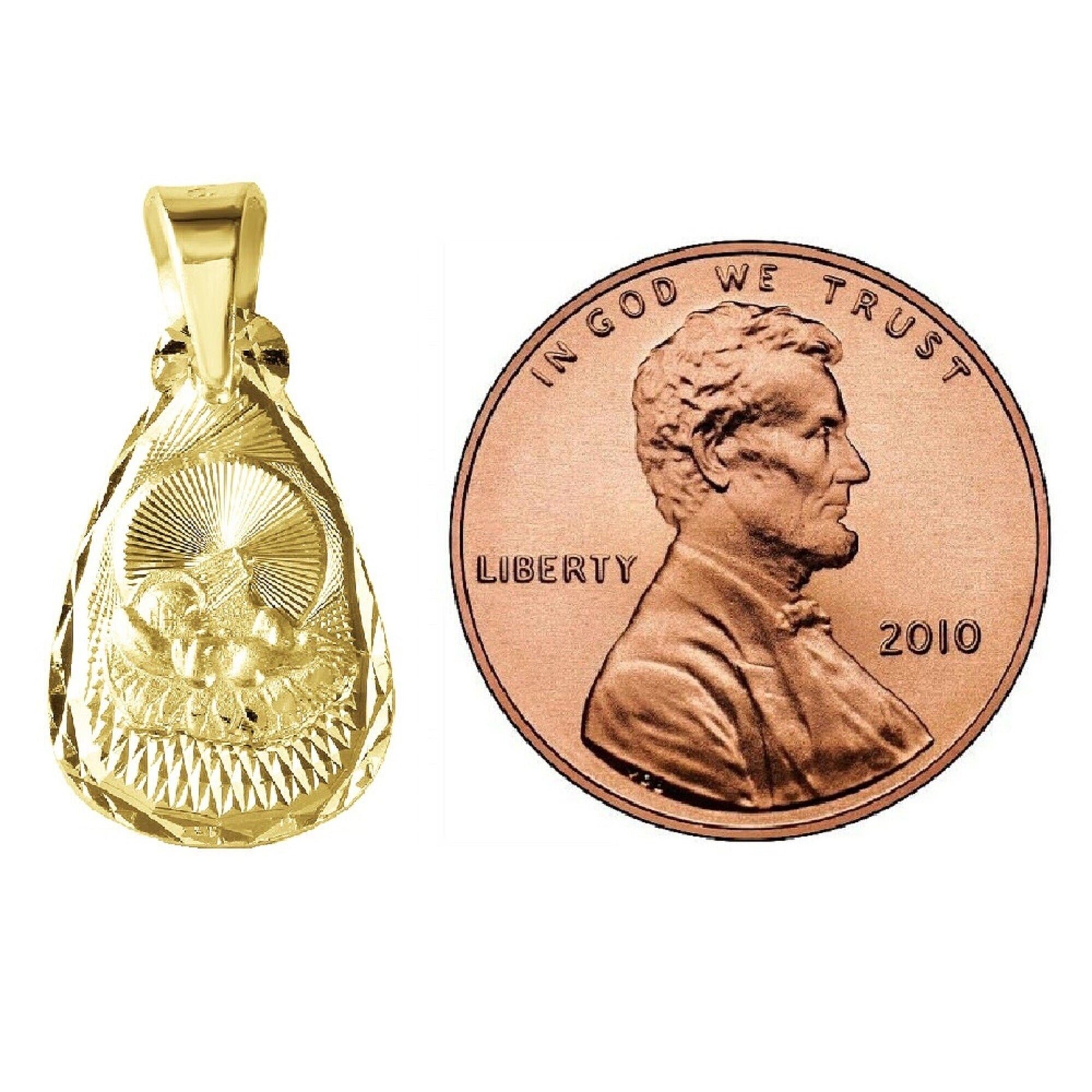 925 Sterling Silver Yellow Gold Plated 1mm Cable Chain Necklace w/ Baptism Teardrop Shape Pendant Charm