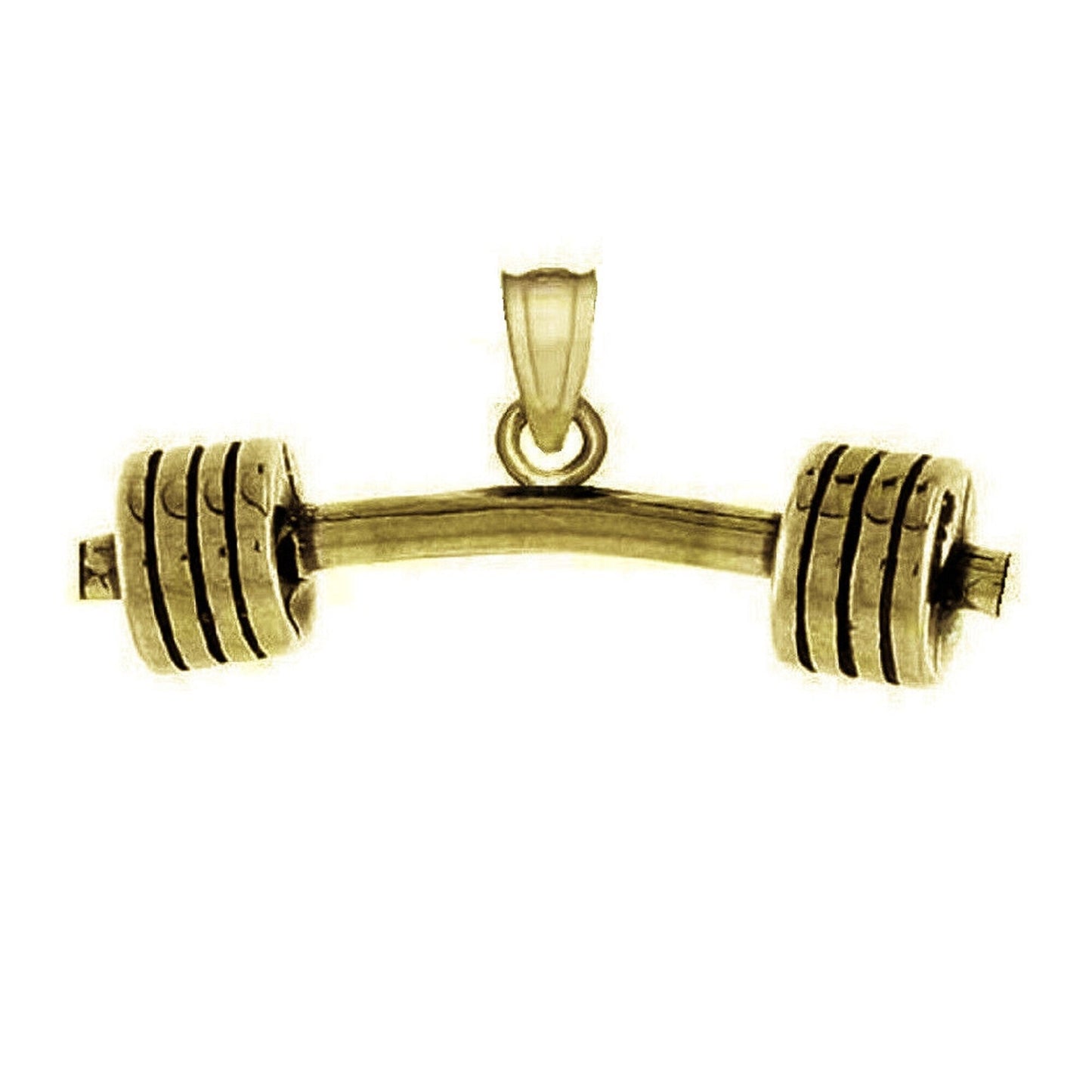 925 Sterling Silver Yellow Gold Plated 1mm Cable Chain Necklace w/ Barbell Dumbbell 3D Solid Pendant Charm