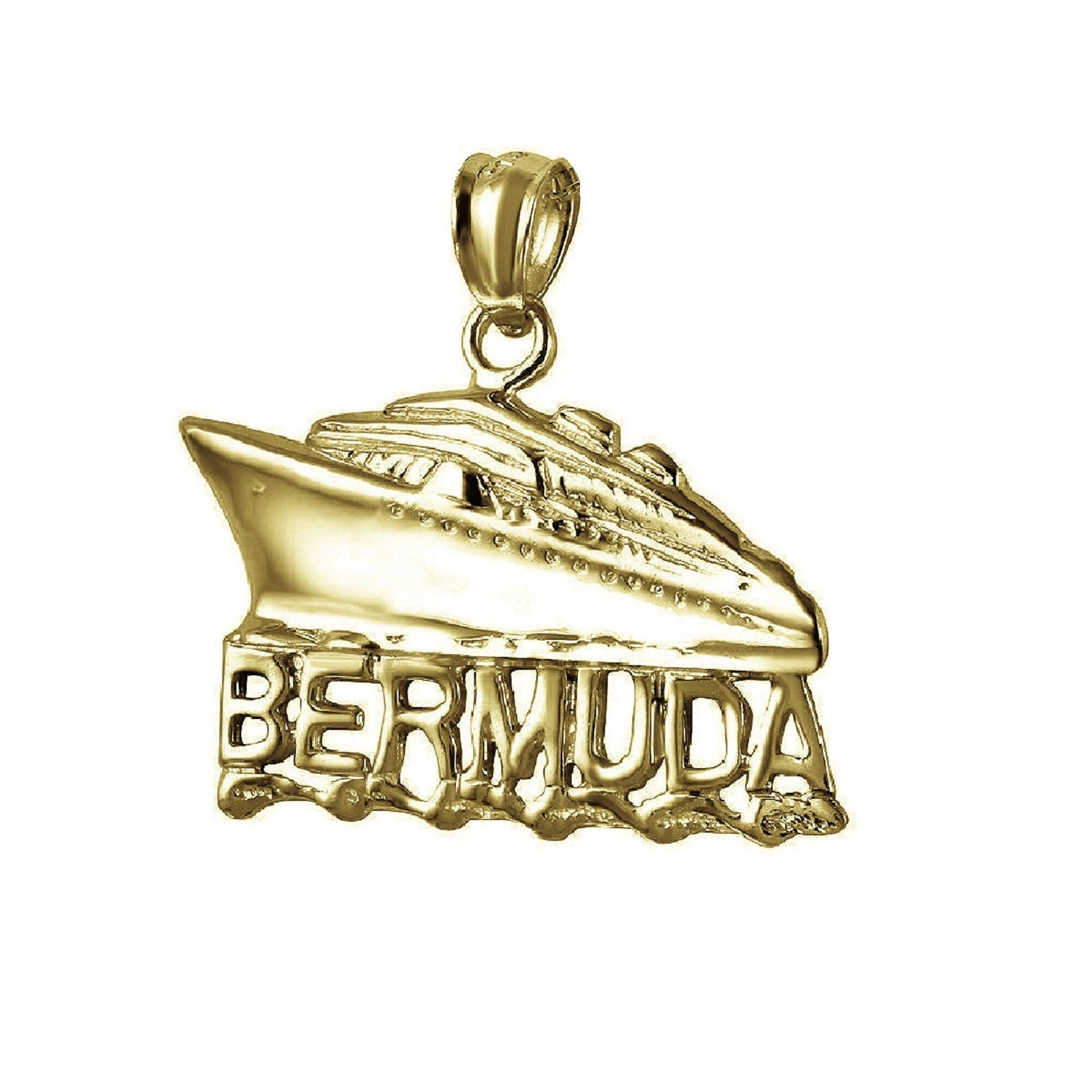 925 Sterling Silver Yellow Gold Plated 1mm Cable Chain Necklace w/ Bermuda Cruise Ship Pendant Charm