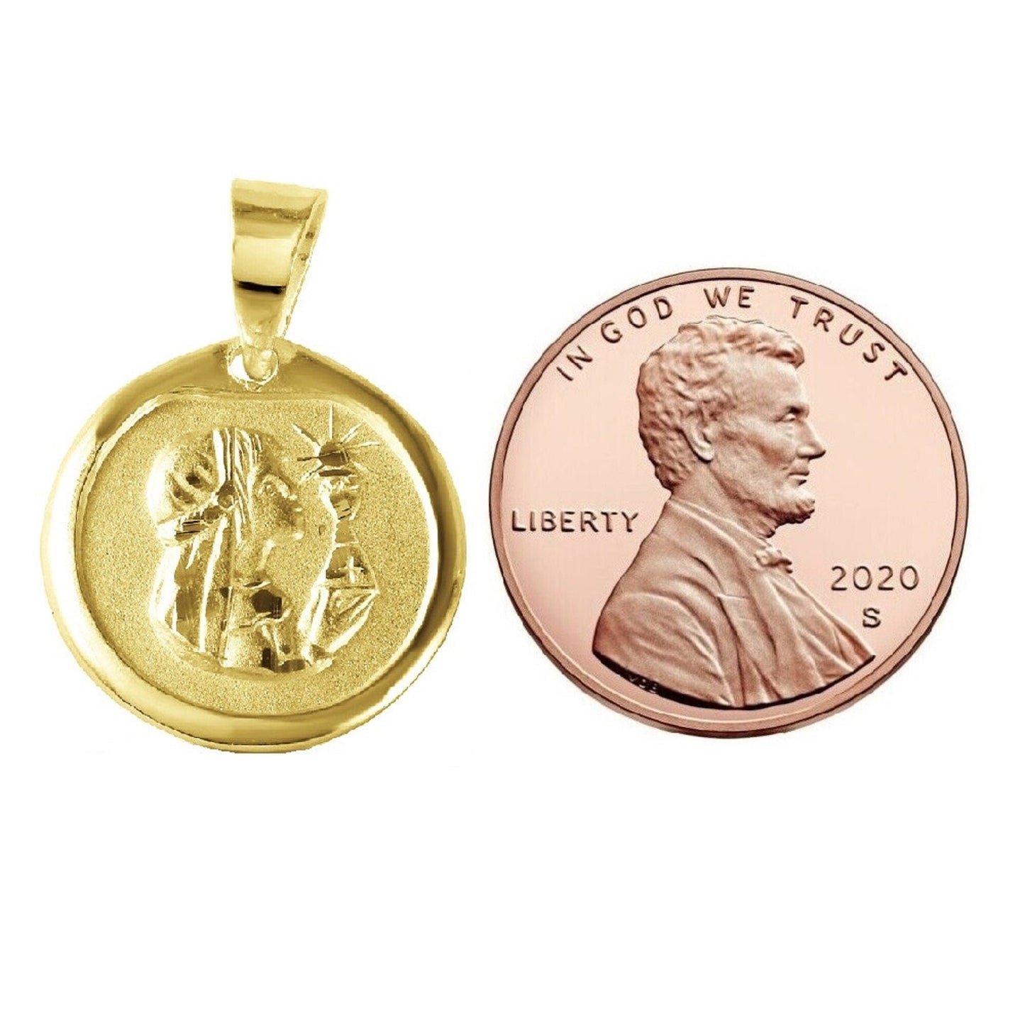 925 Sterling Silver Yellow Gold Plated 1mm Cable Chain Necklace w/ Communion Round Shaped Pendant Charm