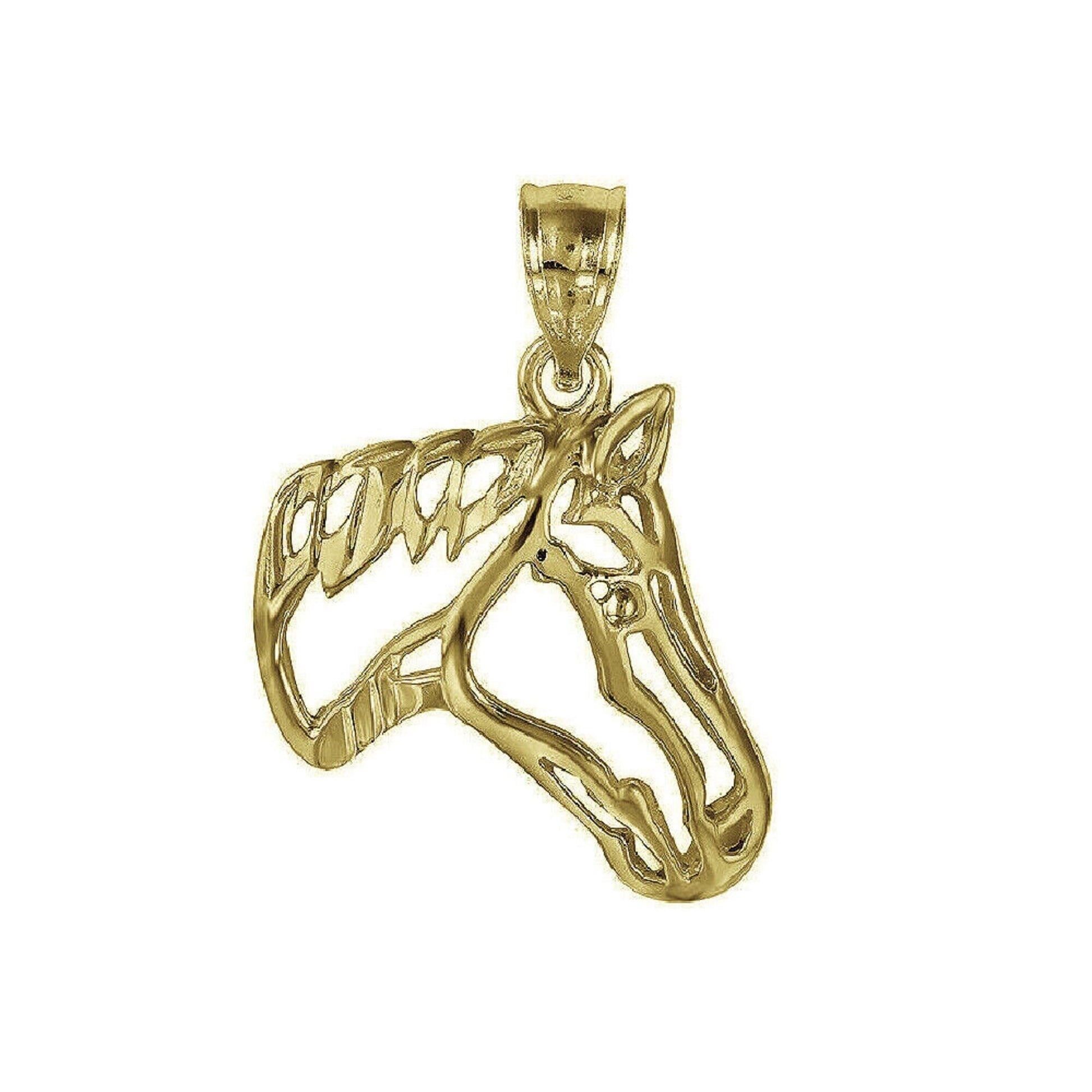 925 Sterling Silver Yellow Gold Plated 1mm Cable Chain Necklace w/ Cut-out Horse Head Charm Pendant