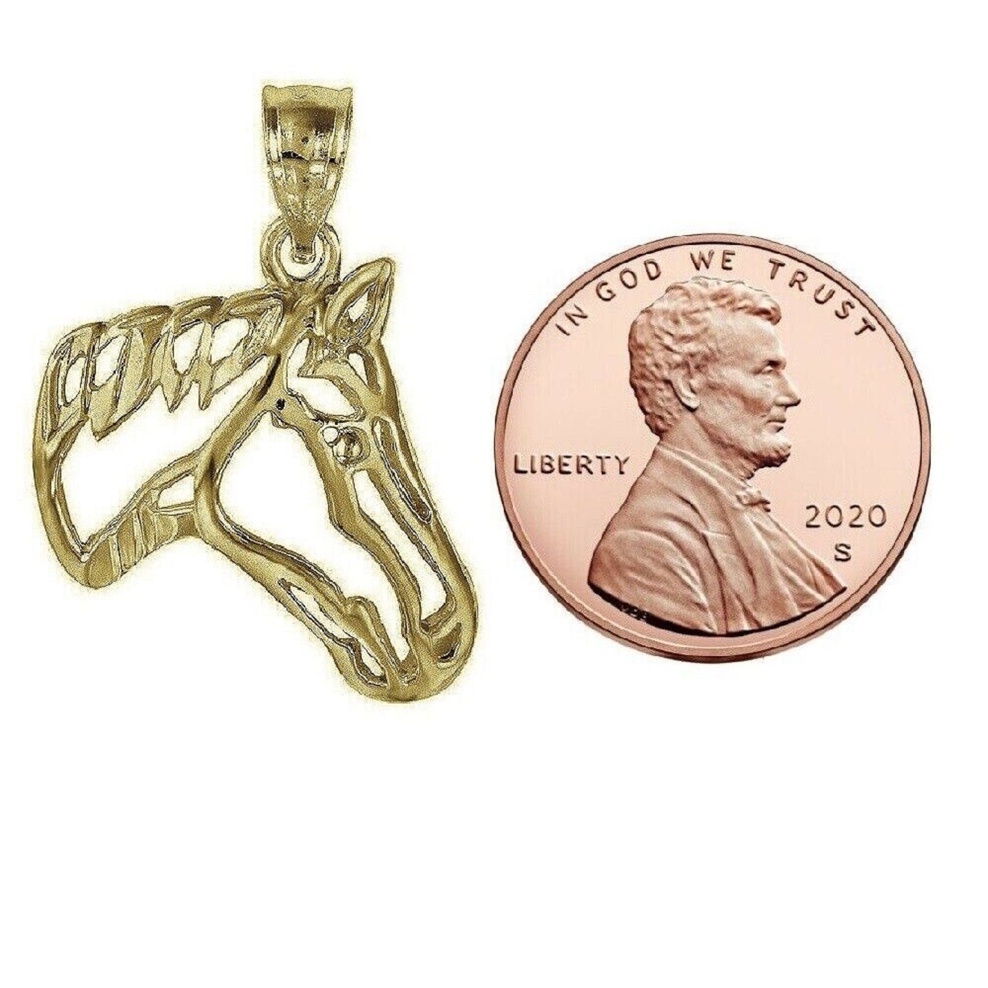 925 Sterling Silver Yellow Gold Plated 1mm Cable Chain Necklace w/ Cut-out Horse Head Charm Pendant