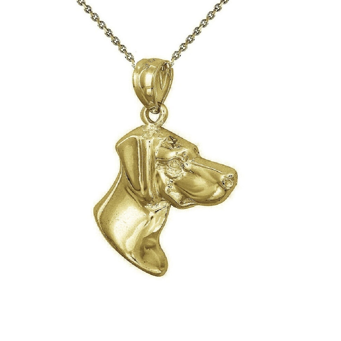 925 Sterling Silver Yellow Gold Plated 1mm Cable Chain Necklace w/ Dachshund Dog Head Pendant Charm