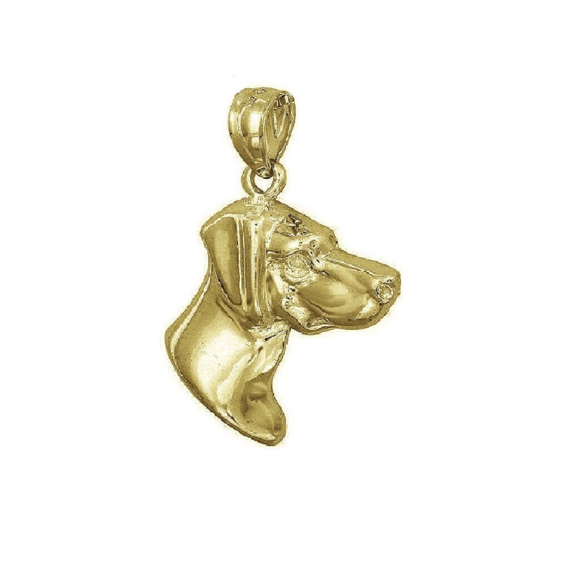 925 Sterling Silver Yellow Gold Plated 1mm Cable Chain Necklace w/ Dachshund Dog Head Pendant Charm