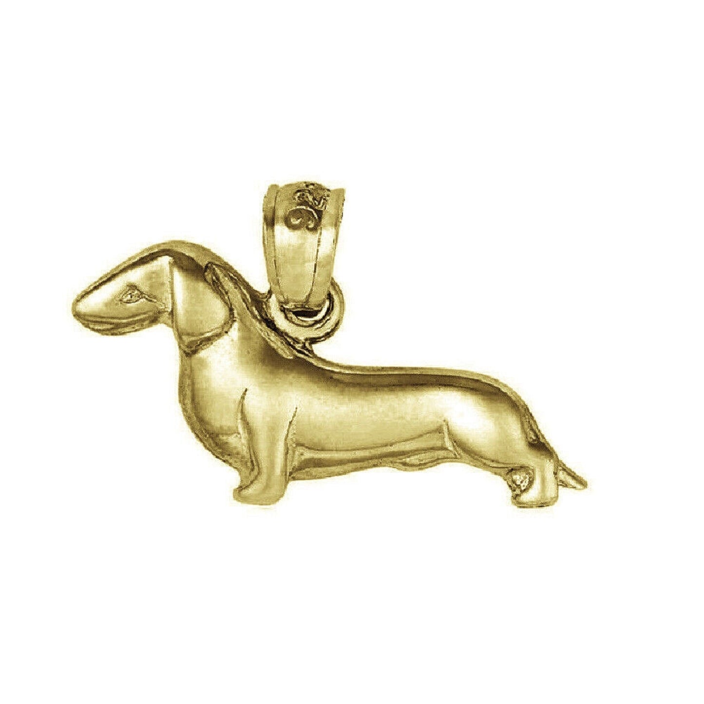 925 Sterling Silver Yellow Gold Plated 1mm Cable Chain Necklace w/ Dachshund Dog Pendant Charm