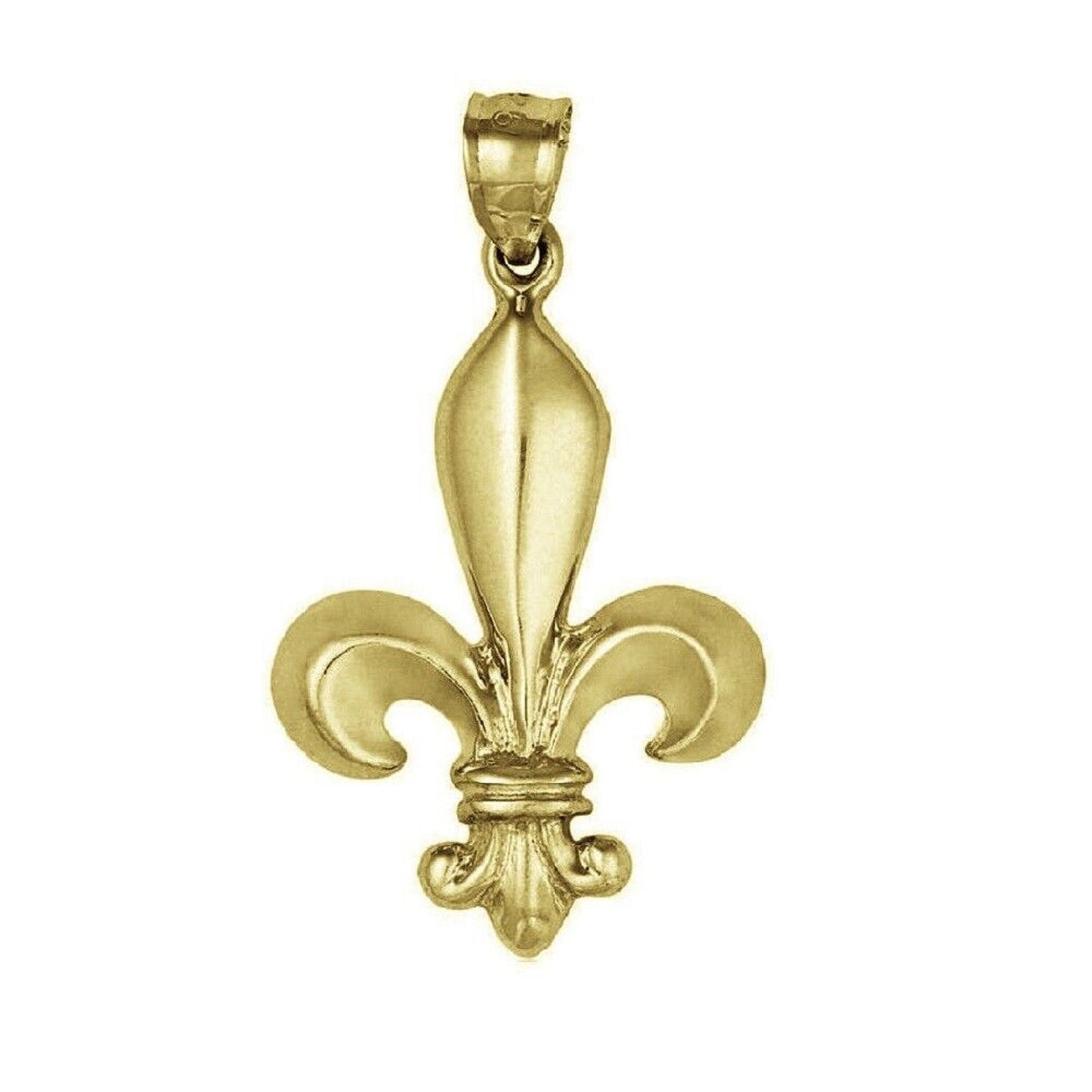 925 Sterling Silver Yellow Gold Plated 1mm Cable Chain Necklace w/ Fleur De Lis Large Pendant