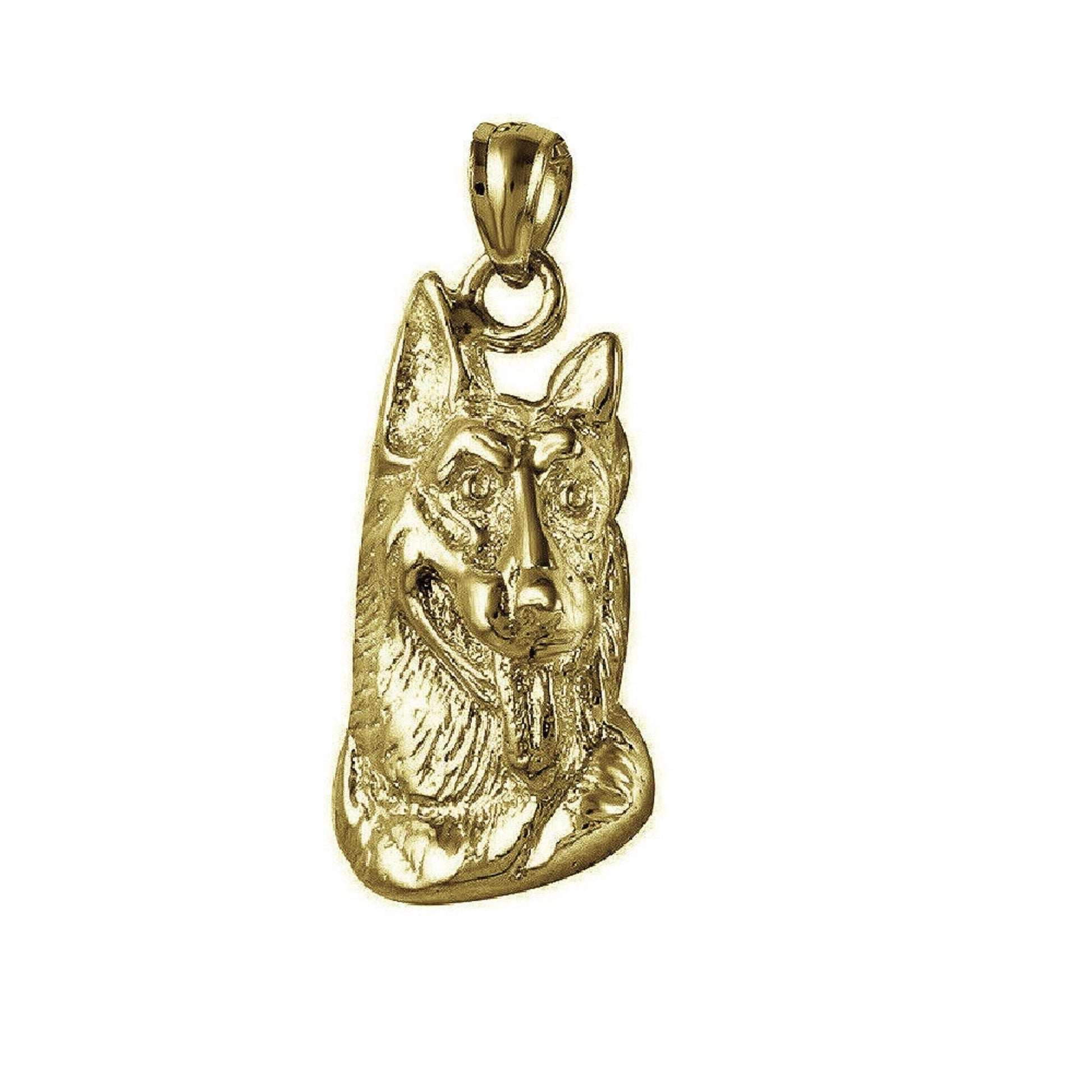 925 Sterling Silver Yellow Gold Plated 1mm Cable Chain Necklace w/ German Shepherd Dog Pendant Charm