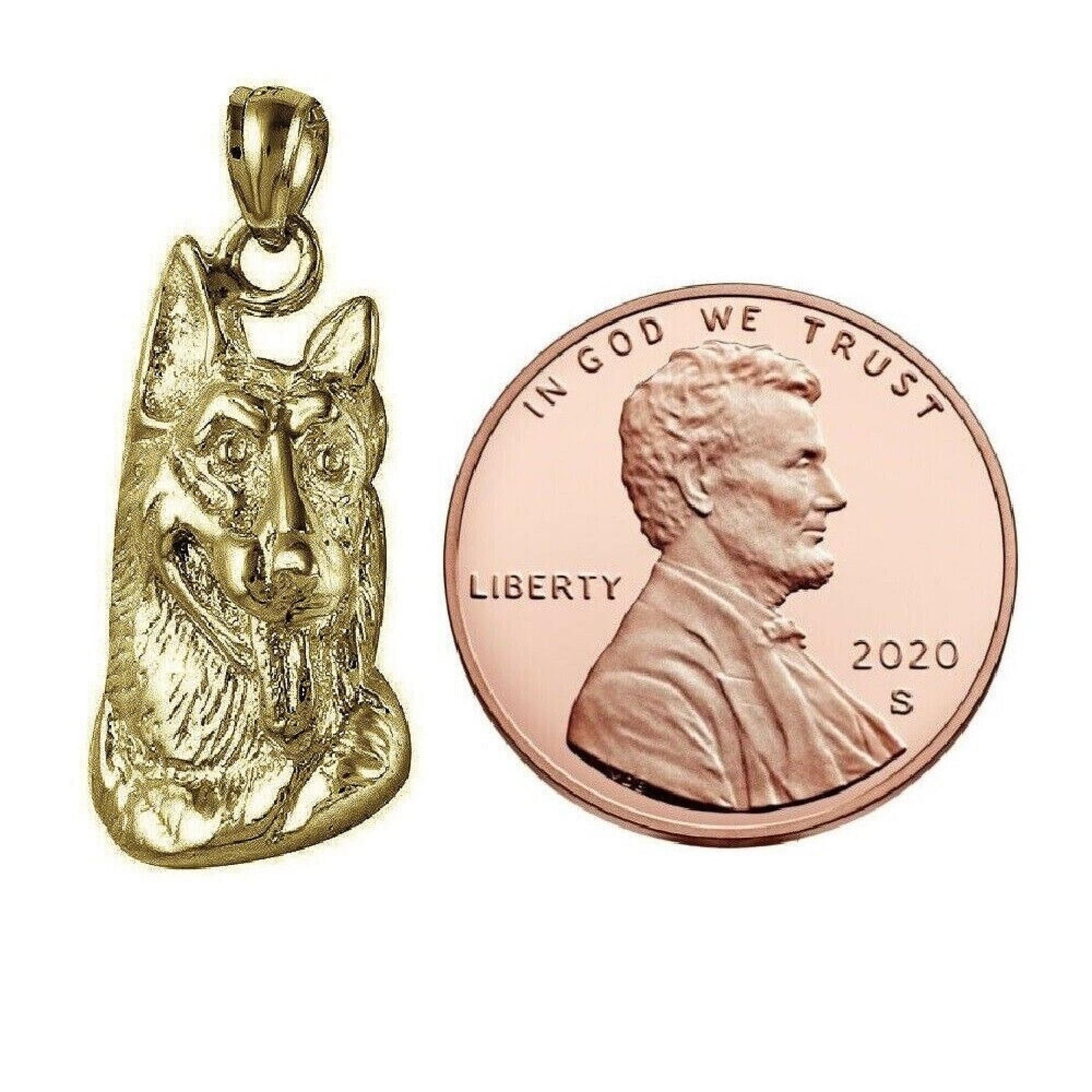 925 Sterling Silver Yellow Gold Plated 1mm Cable Chain Necklace w/ German Shepherd Dog Pendant Charm