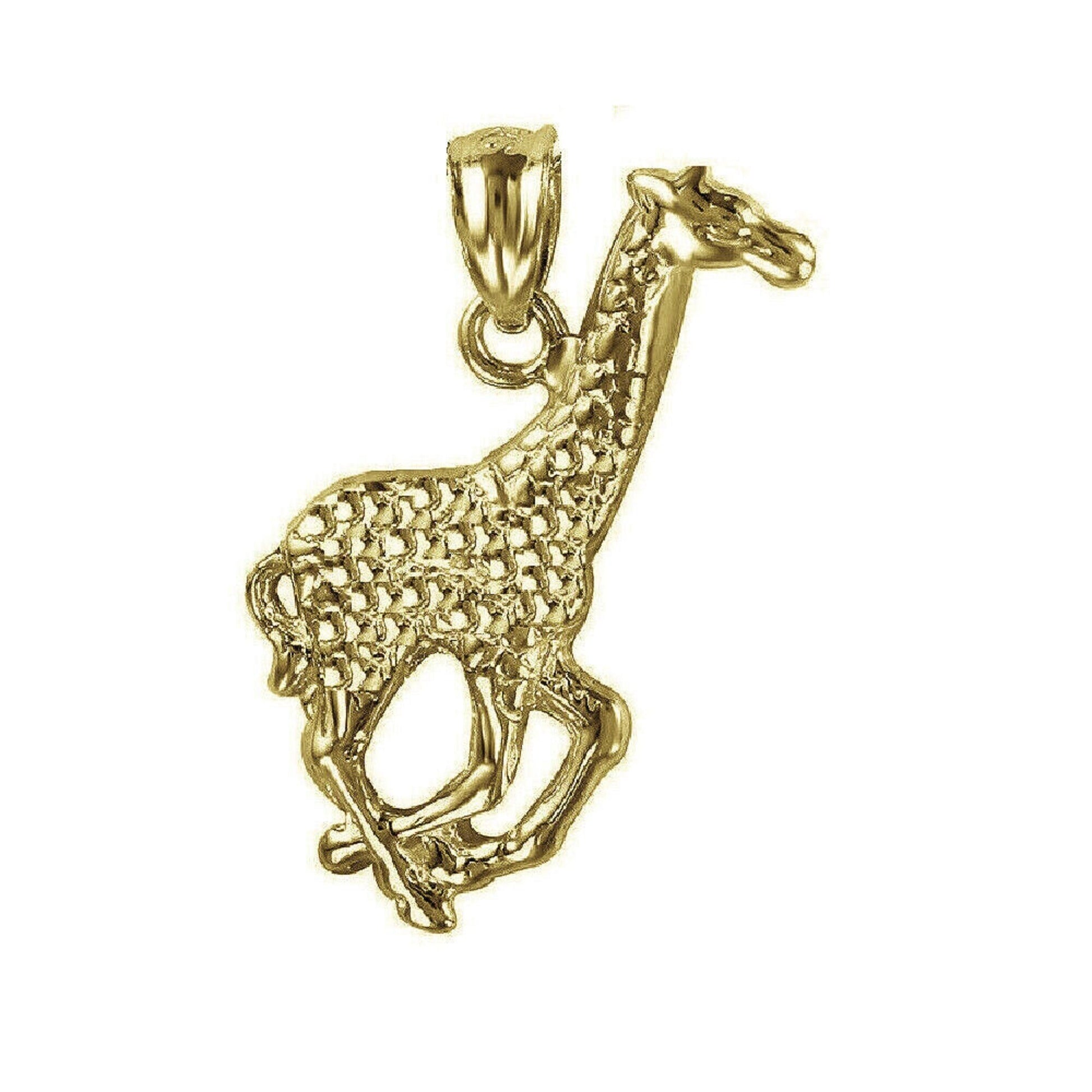 925 Sterling Silver Yellow Gold Plated 1mm Cable Chain Necklace w/ Giraffe Pendant Charm