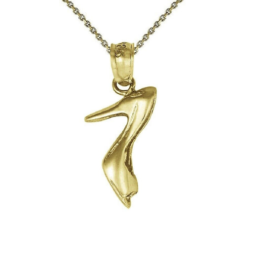 925 Sterling Silver Yellow Gold Plated 1mm Cable Chain Necklace w/ High Heel Shoe 3D Pendant Charm