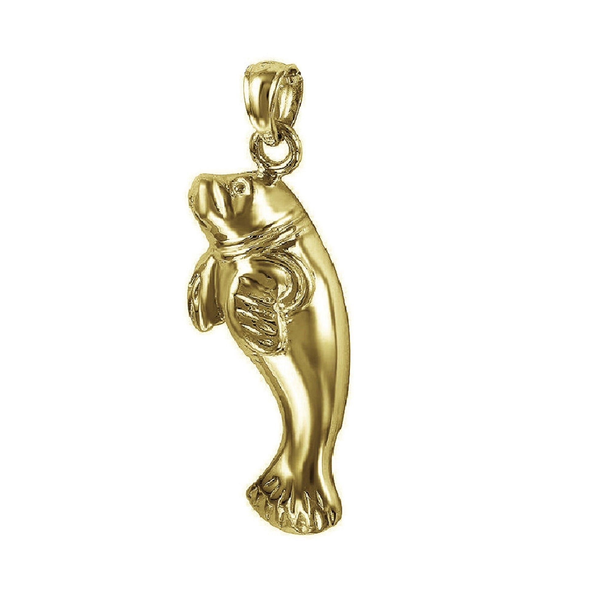 925 Sterling Silver Yellow Gold Plated 1mm Cable Chain Necklace w/ Manatee Pendant