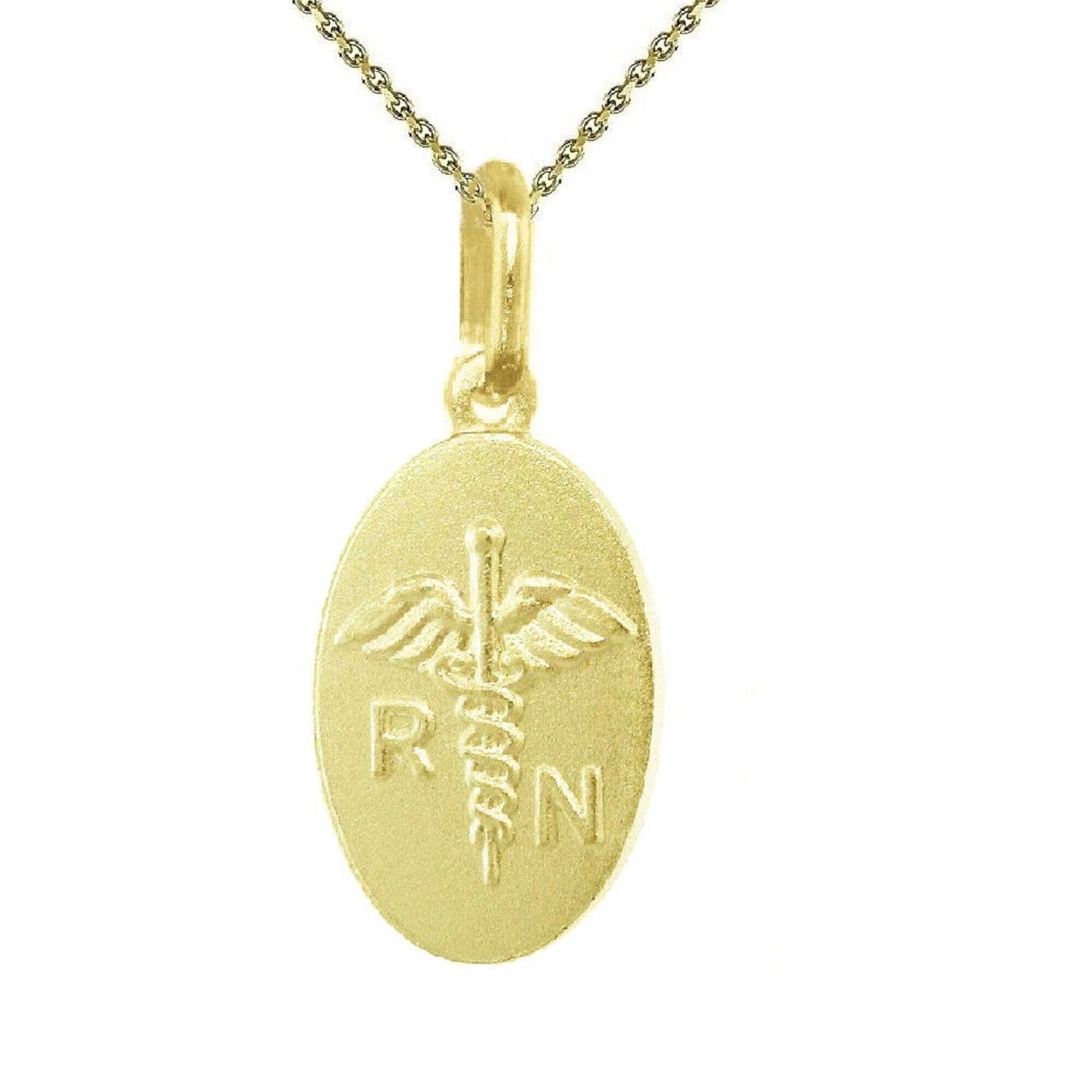 925 Sterling Silver Yellow Gold Plated 1mm Cable Chain Necklace w/ Medical RN Register Nurse Pendant Charm