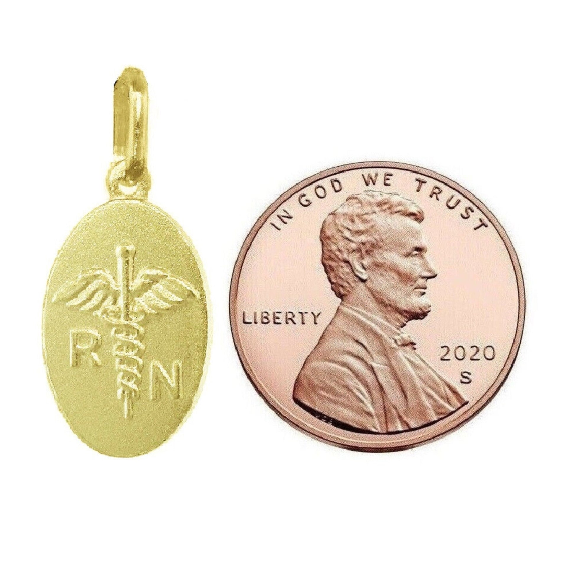 925 Sterling Silver Yellow Gold Plated 1mm Cable Chain Necklace w/ Medical RN Register Nurse Pendant Charm