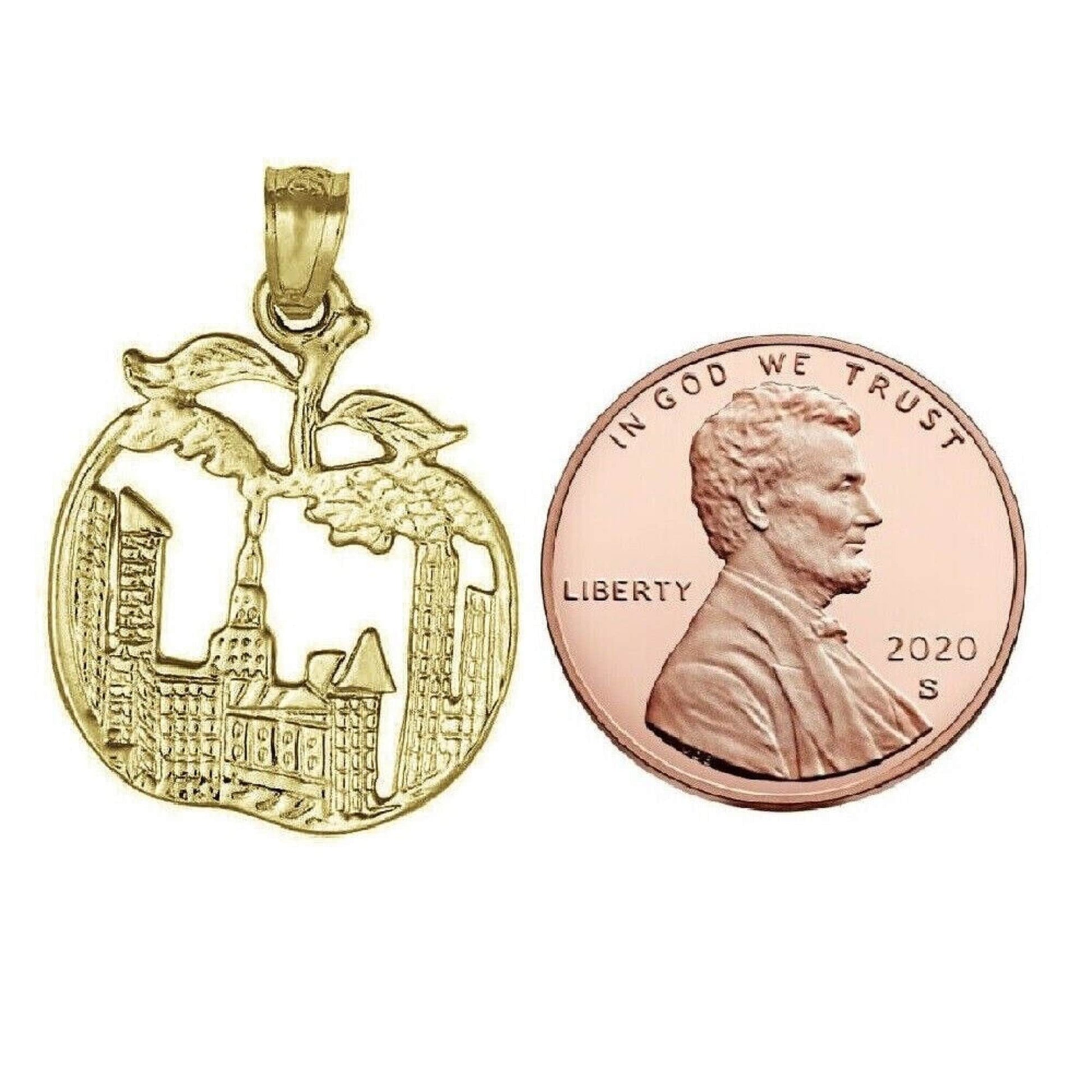 925 Sterling Silver Yellow Gold Plated 1mm Cable Chain Necklace w/ New York Big Apple Pendant Charm
