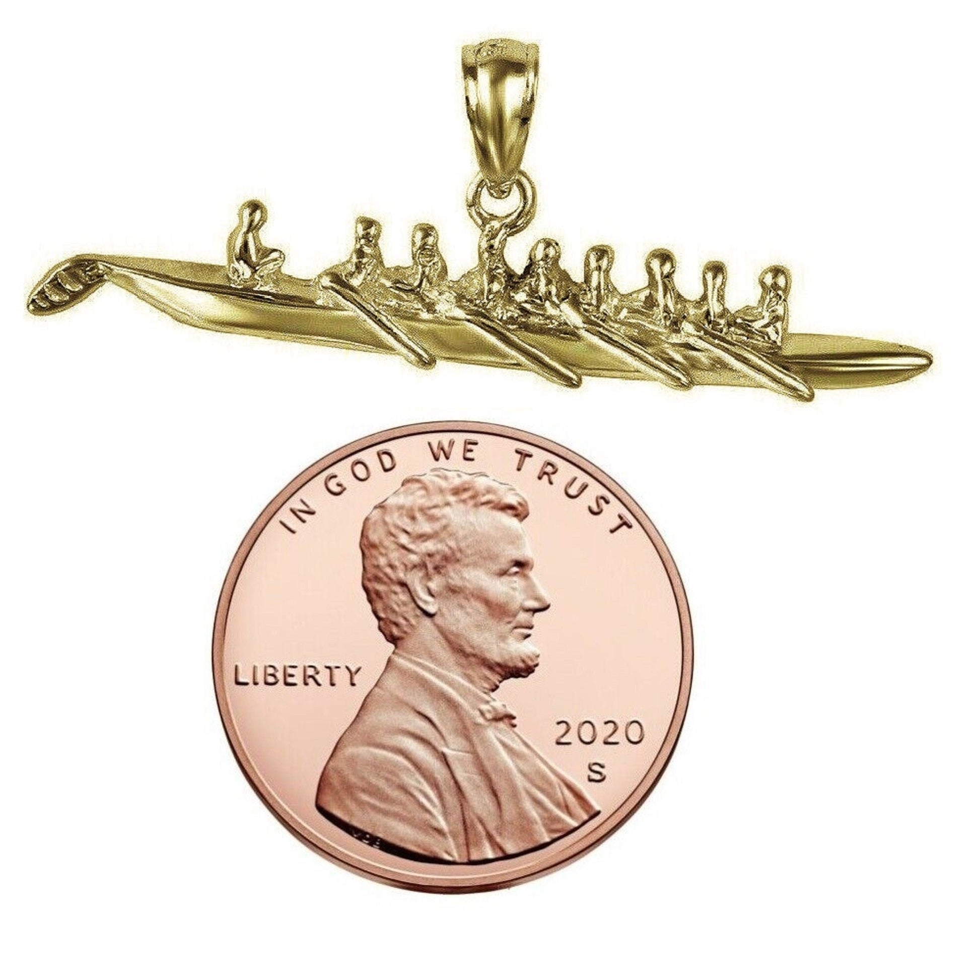 925 Sterling Silver Yellow Gold Plated 1mm Cable Chain Necklace w/ Rowing or Sculling Team 3D Pendant