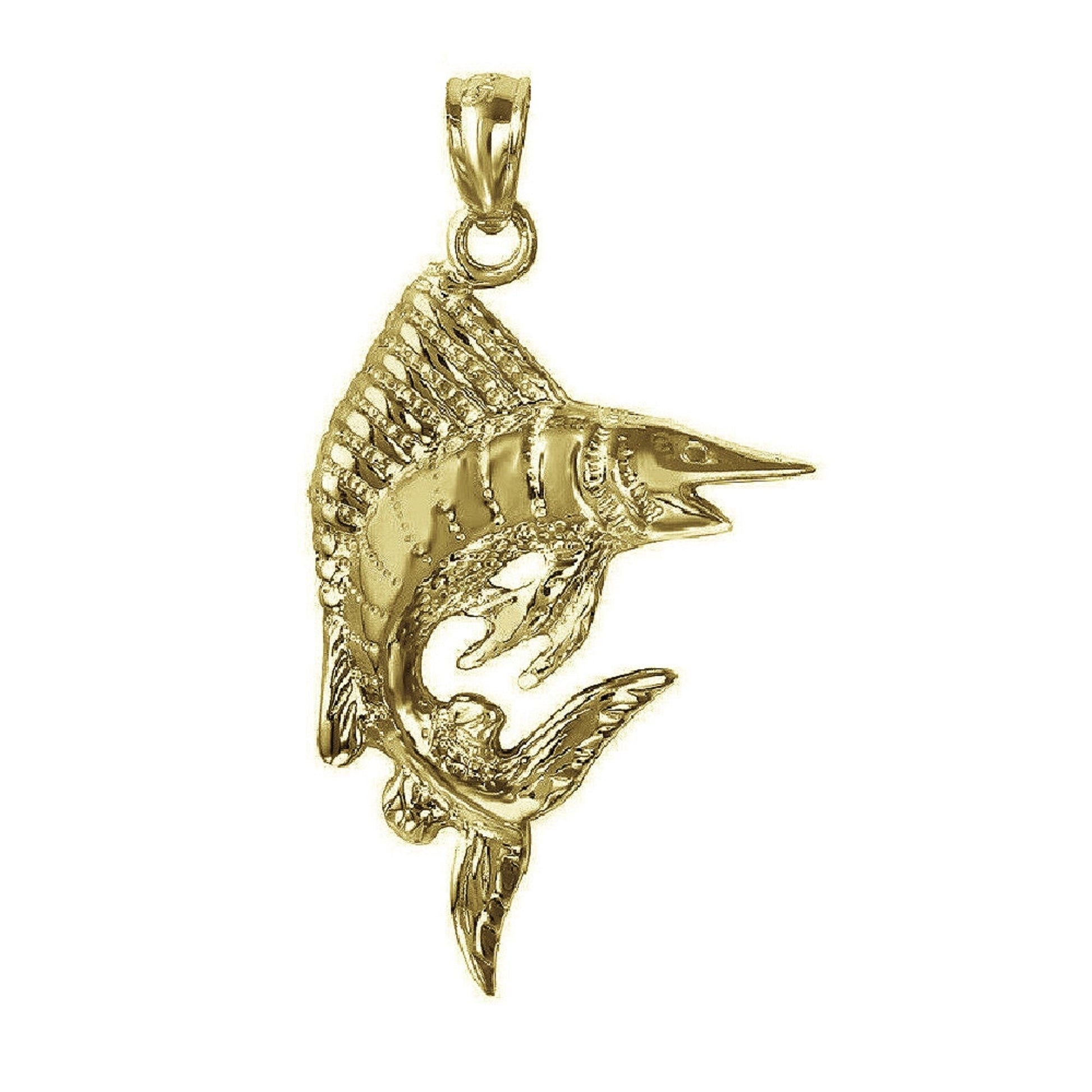 925 Sterling Silver Yellow Gold Plated 1mm Cable Chain Necklace w/ Sailfish Marlin Pendant Charm