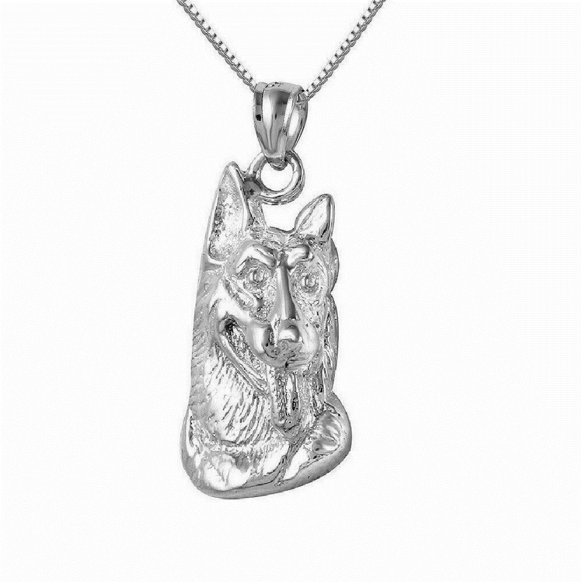 925 Sterling Silver Necklace w/ German Shepherd Dog Head Pendant Charm
