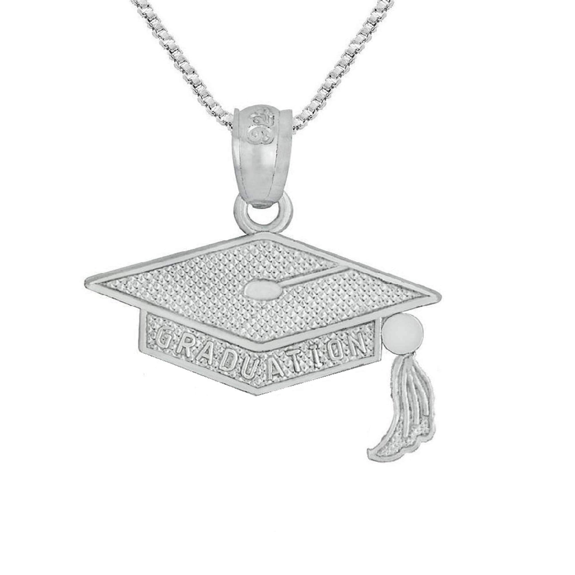 925 Sterling Silver Necklace w/ Graduation Cap Charm Pendant