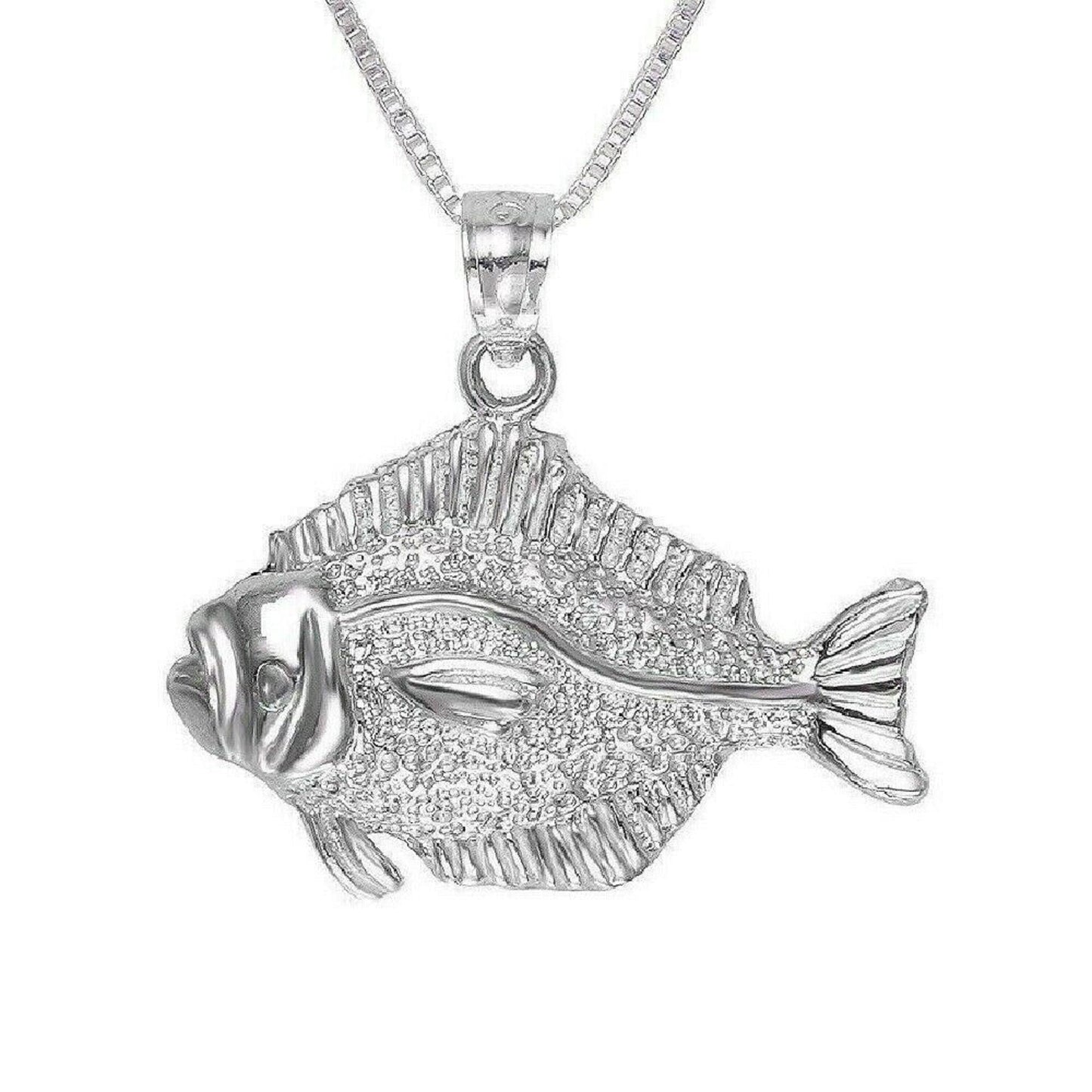 925 Sterling Silver Necklace w/ Halibut Fish Pendant Charm