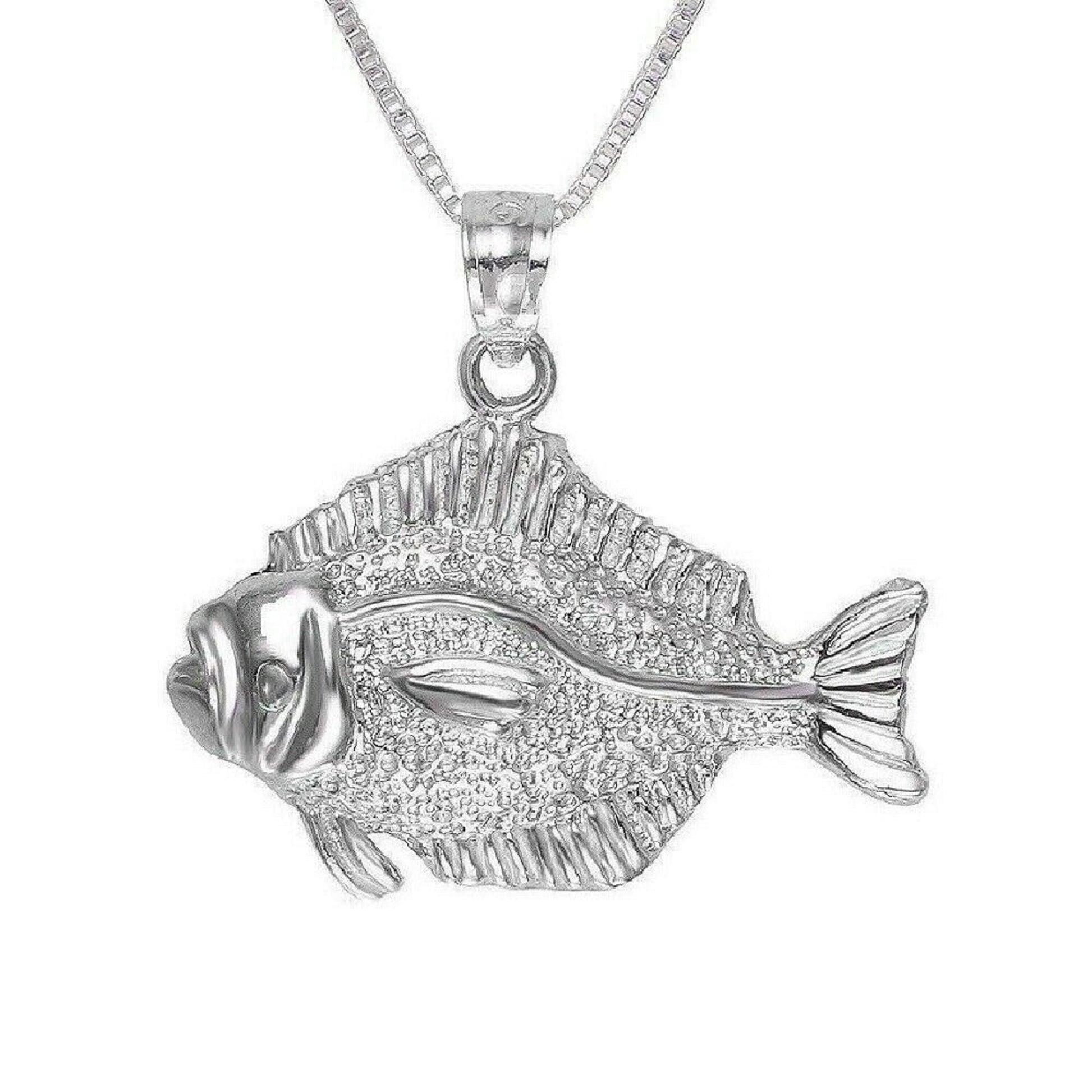 925 Sterling Silver Necklace w/ Halibut Fish Pendant Charm