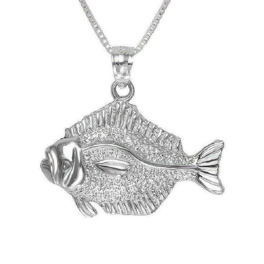 925 Sterling Silver Necklace w/ Halibut Fish Pendant Charm