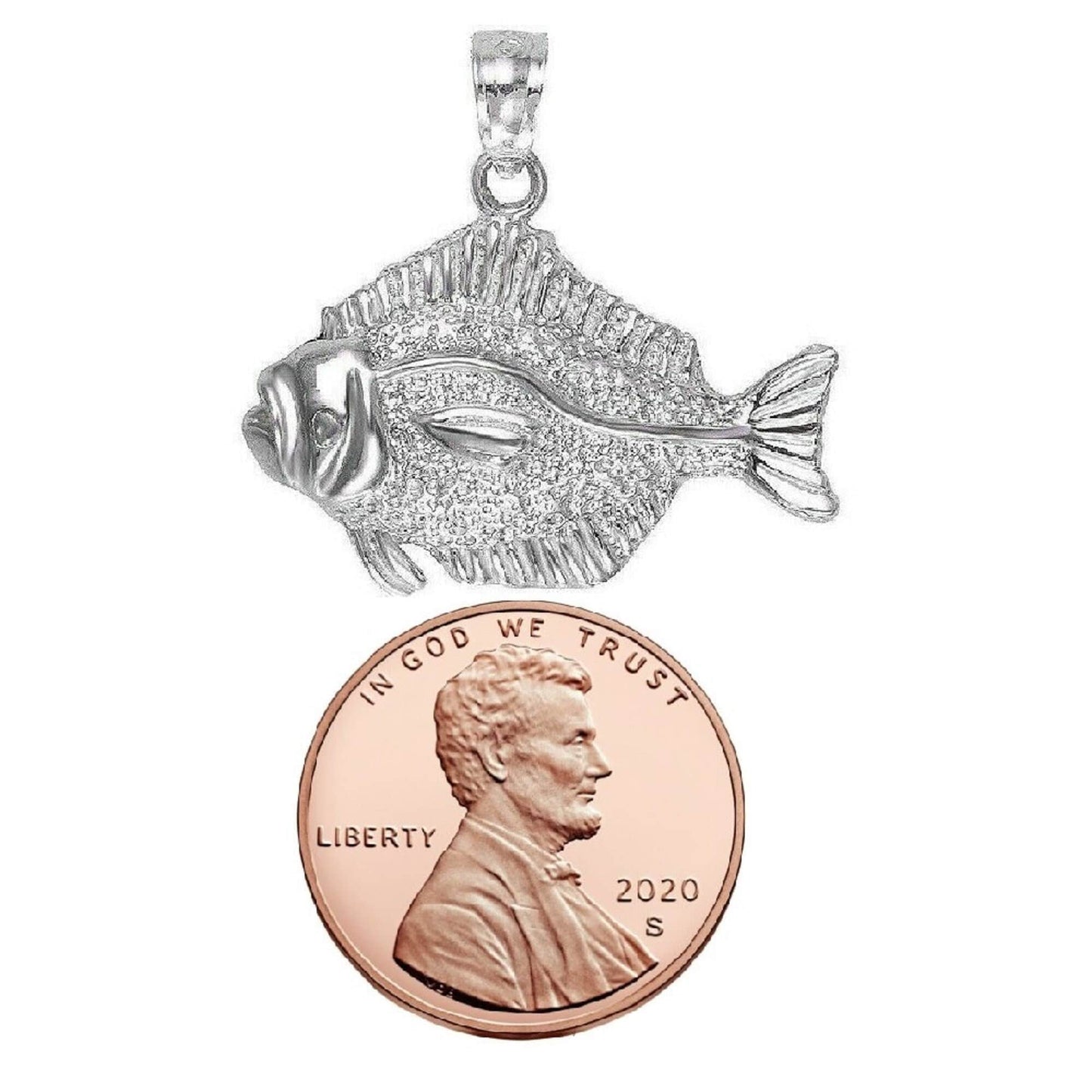 925 Sterling Silver Necklace w/ Halibut Fish Pendant Charm