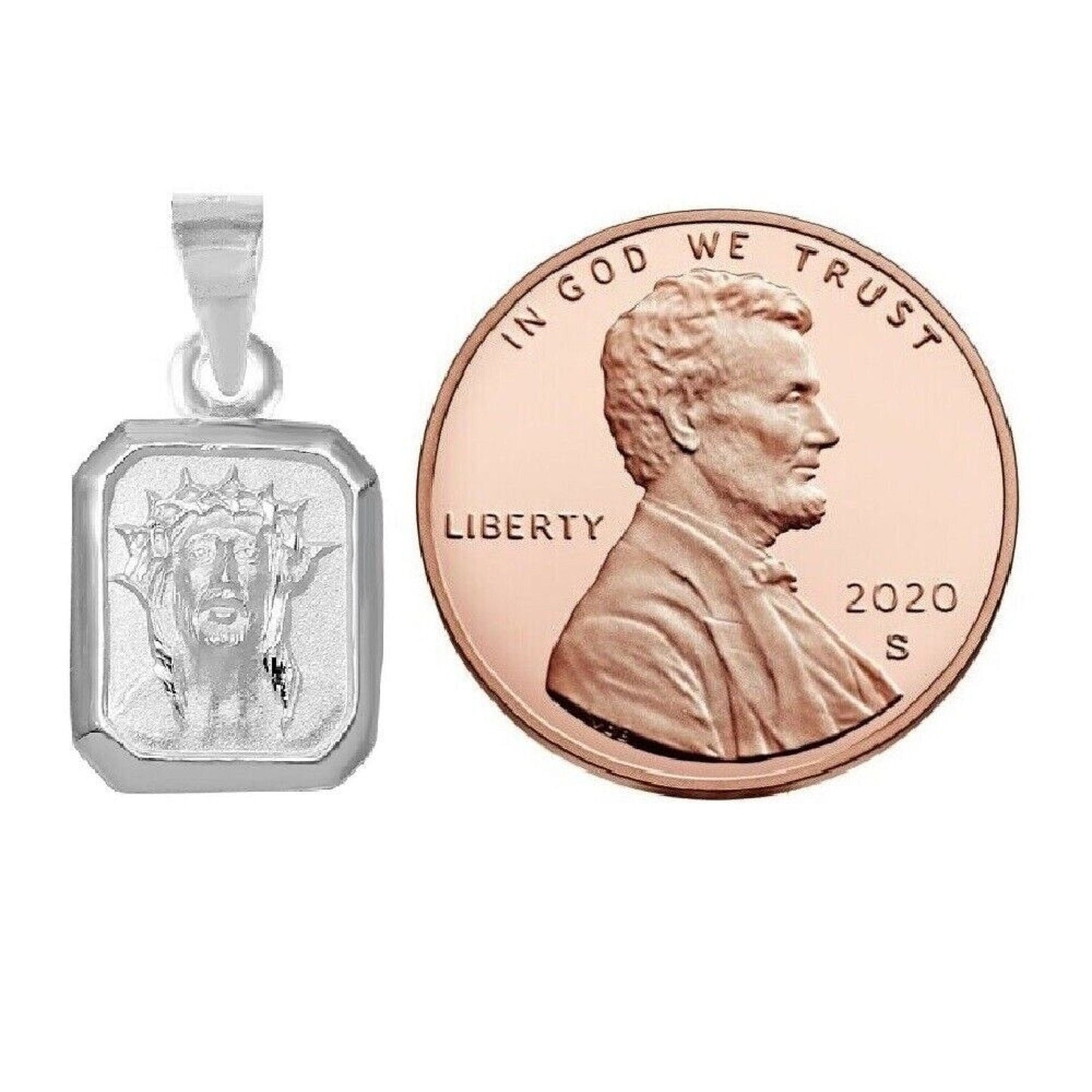 925 Sterling Silver Necklace w/ Holy Face of Jesus Crown of Thorns Pendant Charm