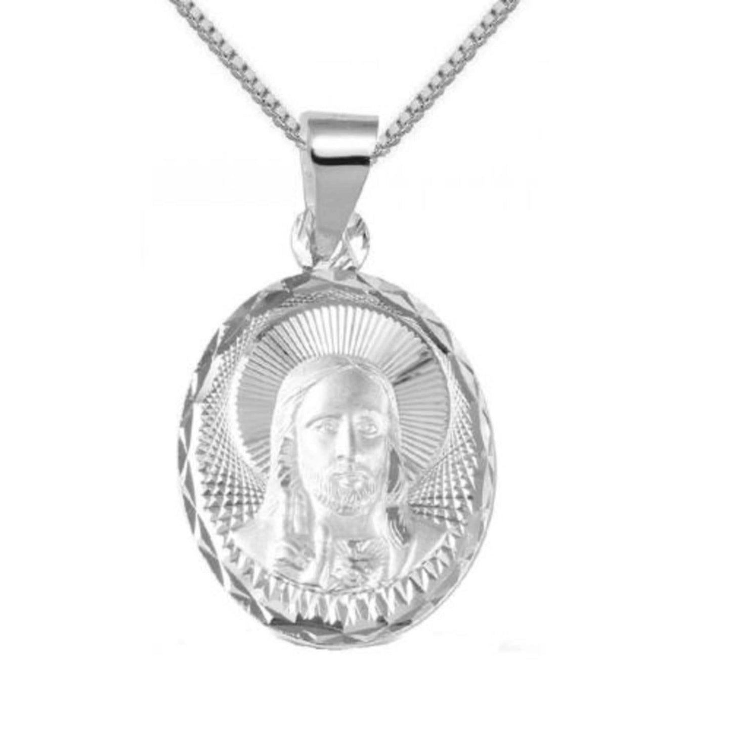 925 Sterling Silver Necklace w/ Jesus Pendant Charm