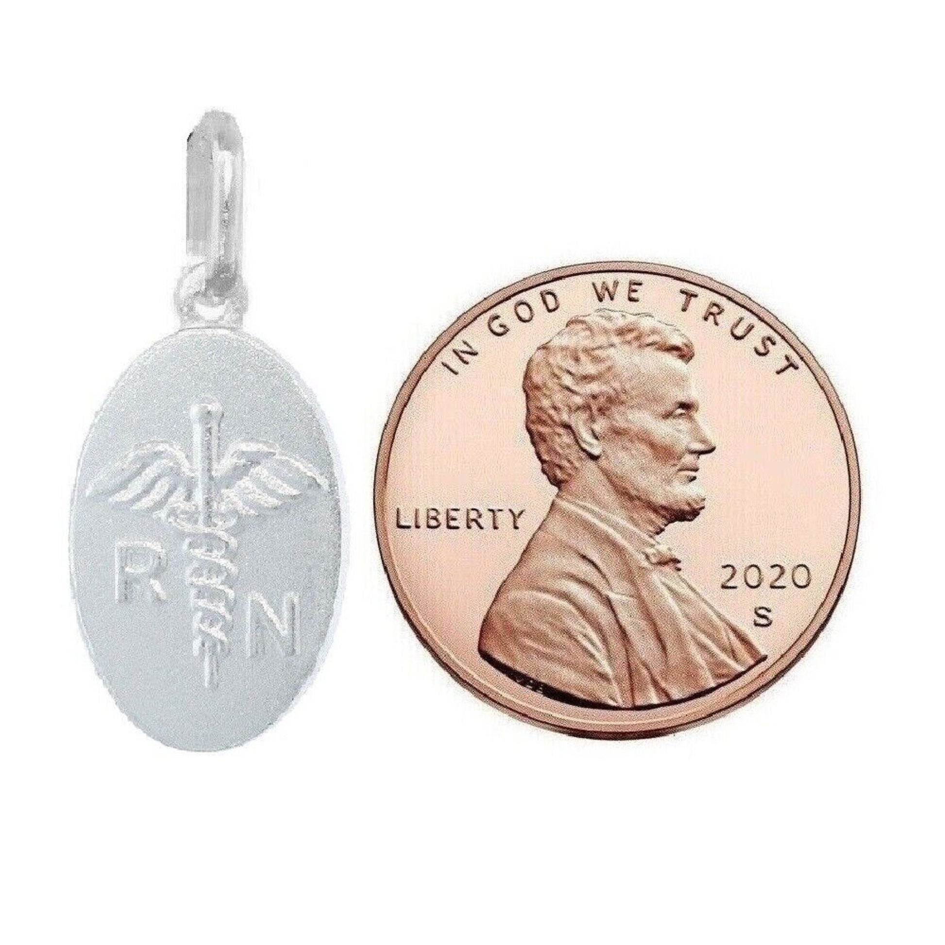 925 Sterling Silver Necklace w/ Medical RN Register Nurse Pendant Charm