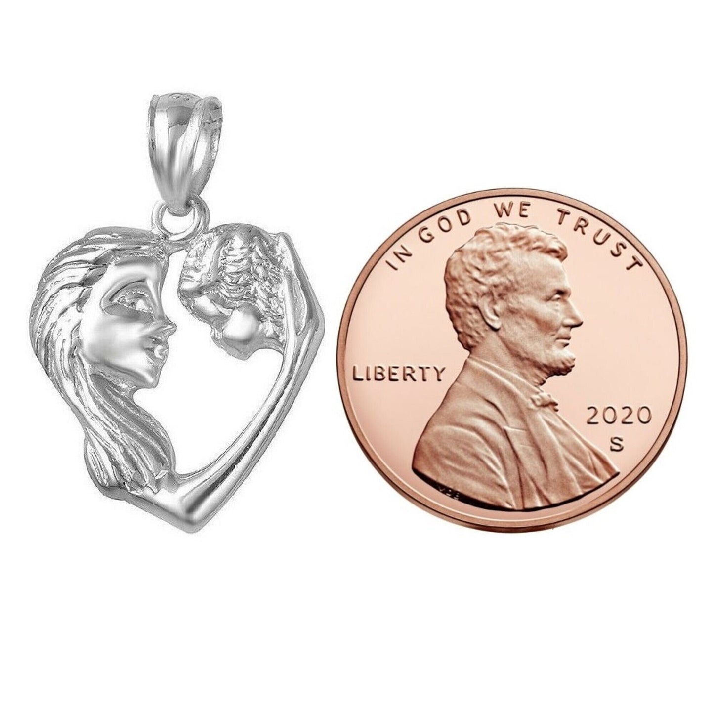 925 Sterling Silver Necklace w/ Mother & Baby Child Heart Charm