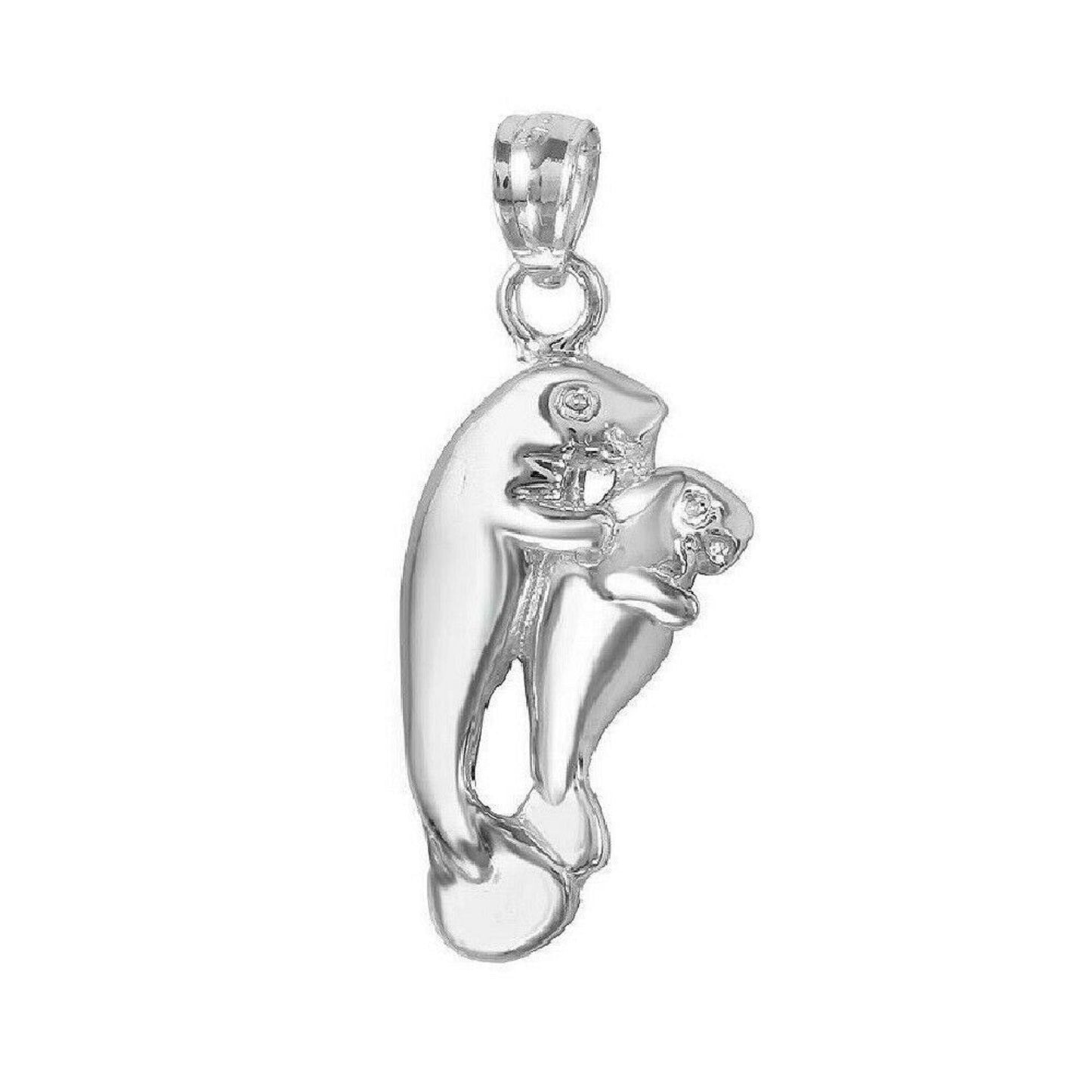 925 Sterling Silver Necklace w/ Mother & Baby Manatee Pendant Charm