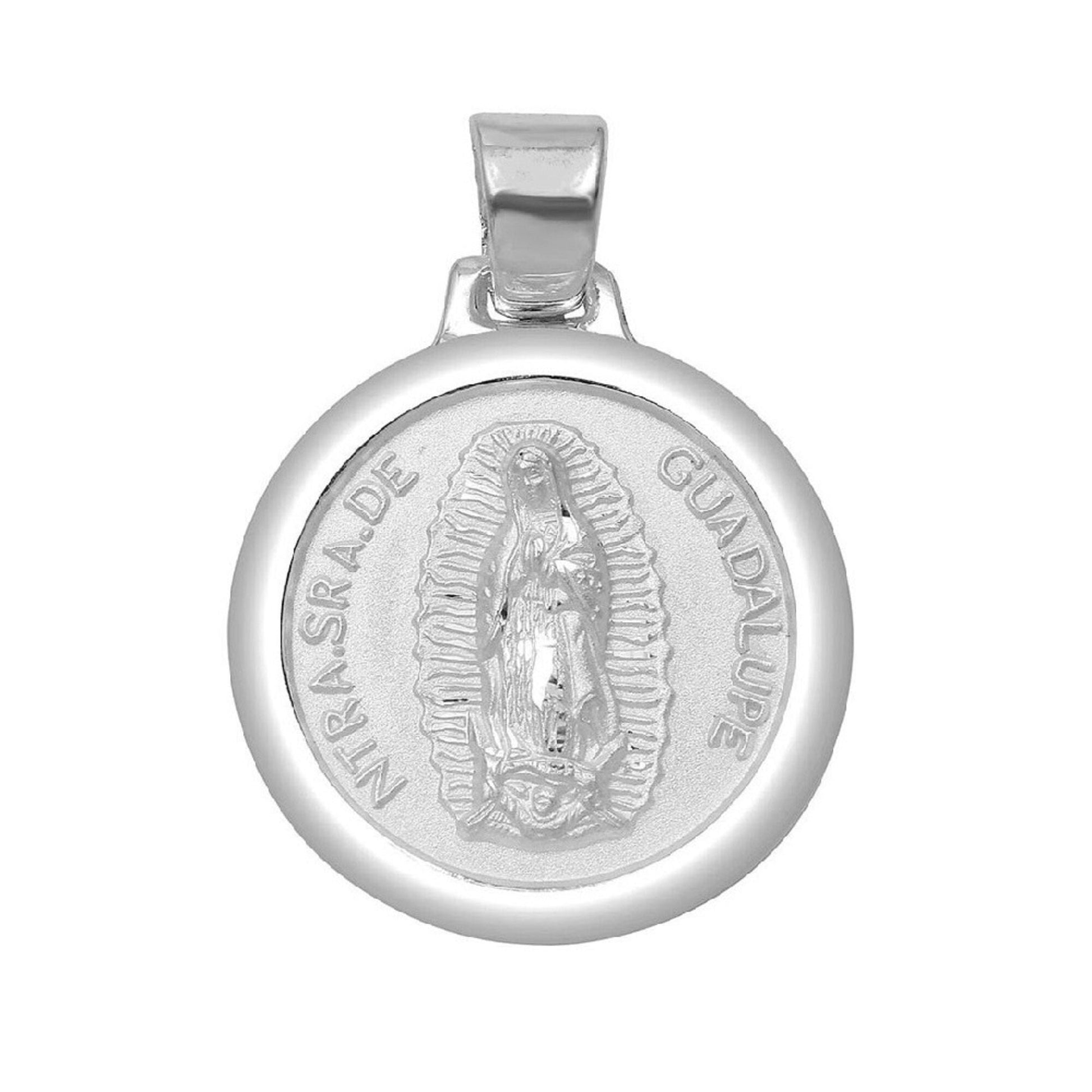 925 Sterling Silver Necklace w/ Our Lady of Guadalupe Round-Shaped Pendant Charm