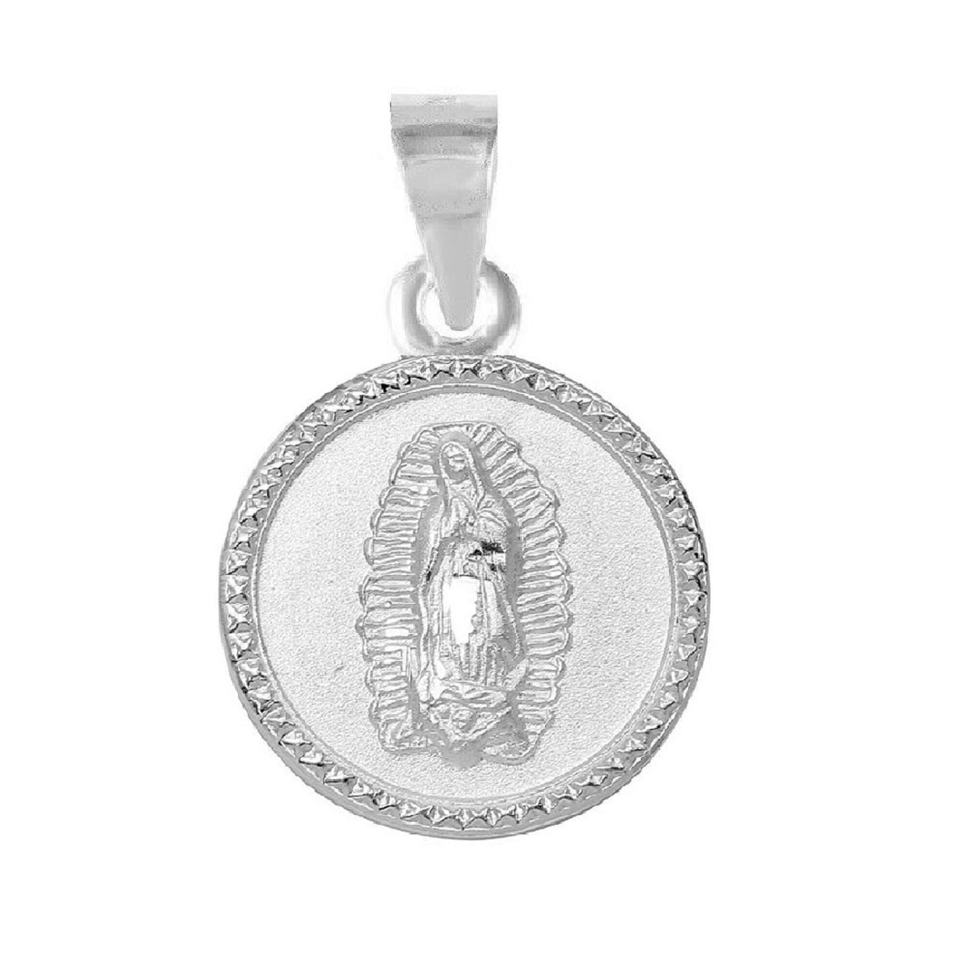 925 Sterling Silver Necklace w/ Our Lady of Guadalupe Round-Shaped Pendant Charm