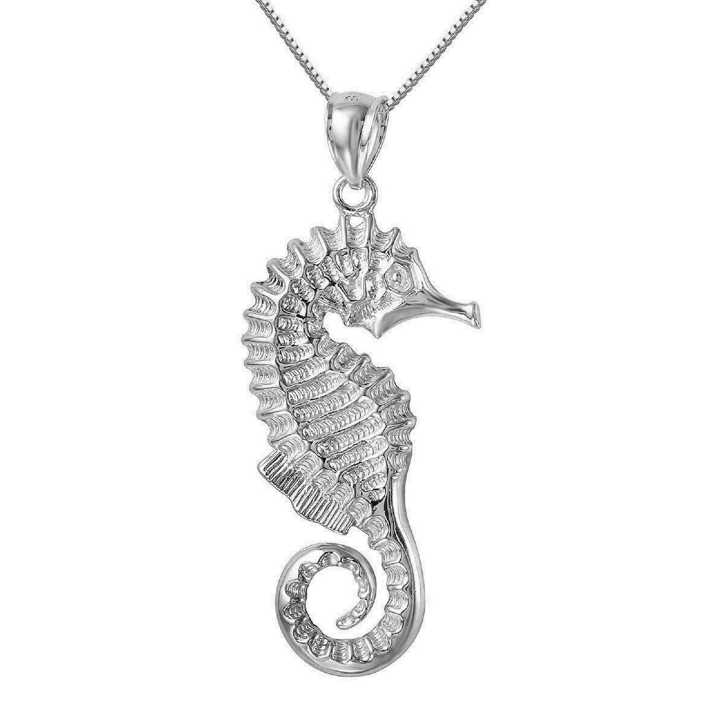 925 Sterling Silver Necklace w/ Seahorse Large Pendant Charm