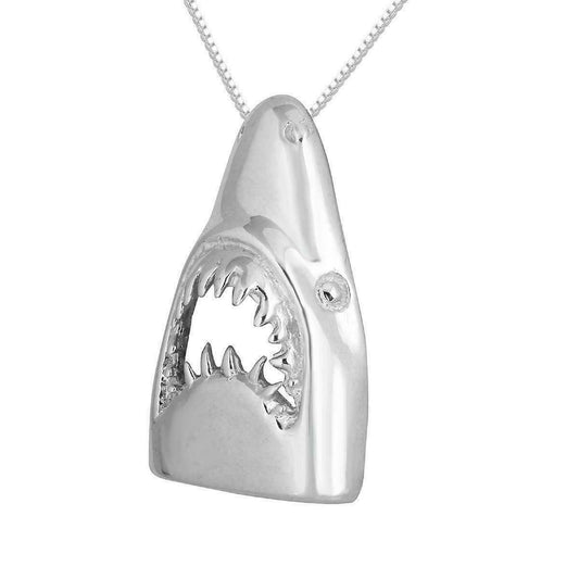 925 Sterling Silver Necklace w/ Shark Head Slide Pendant Charm