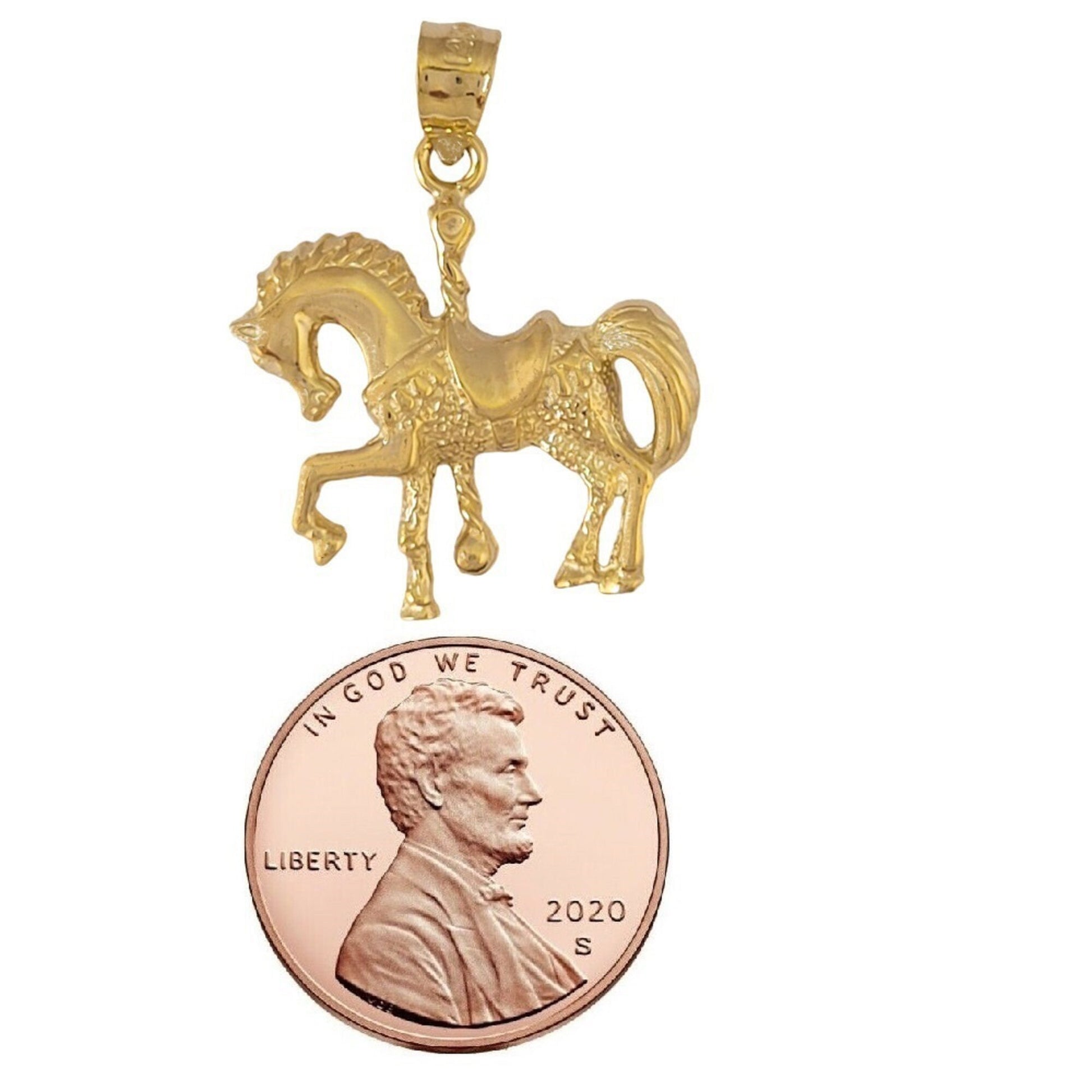14K Yellow Gold Horse Carousel Pendant