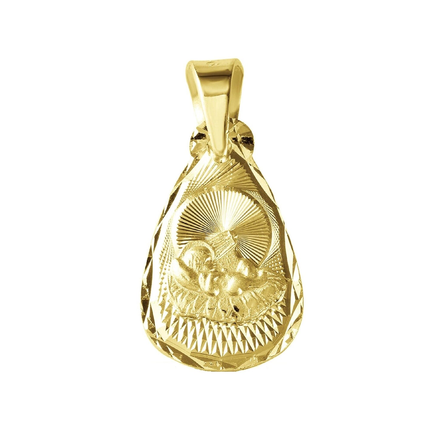 925 Sterling Silver Yellow Gold Plated 1mm Cable Chain Necklace w/ Baptism Teardrop Shape Pendant Charm